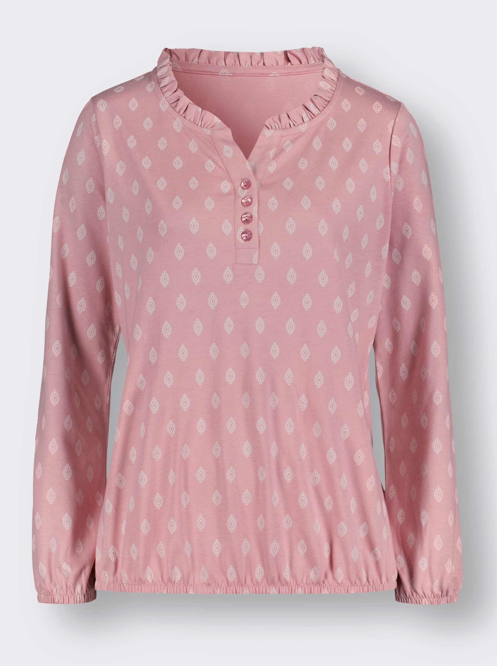 Langarmshirt mit Rüschen - hortensie-ecru-bedruckt