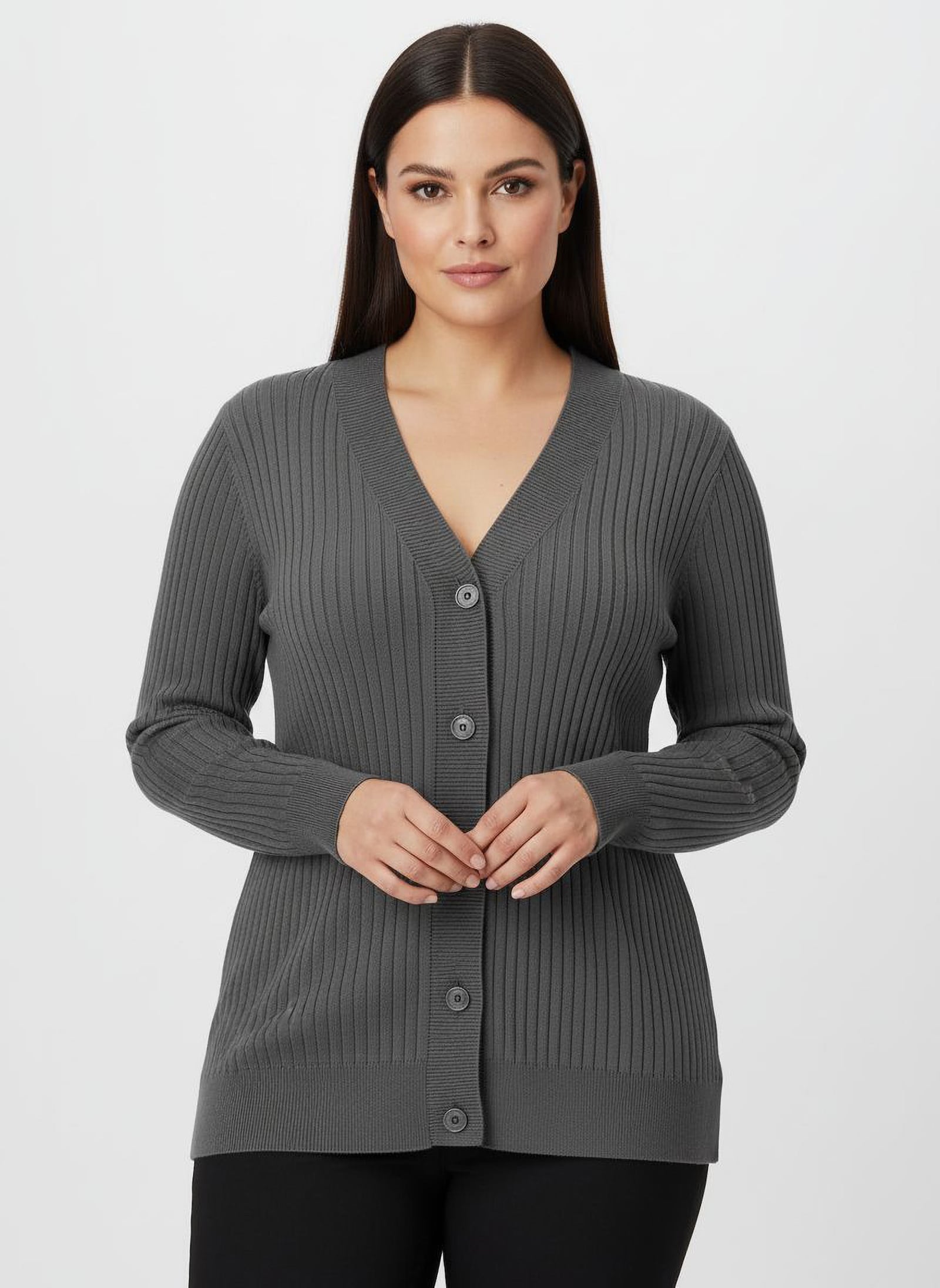 Strickjacke in Ripp-Optik - anthrazit