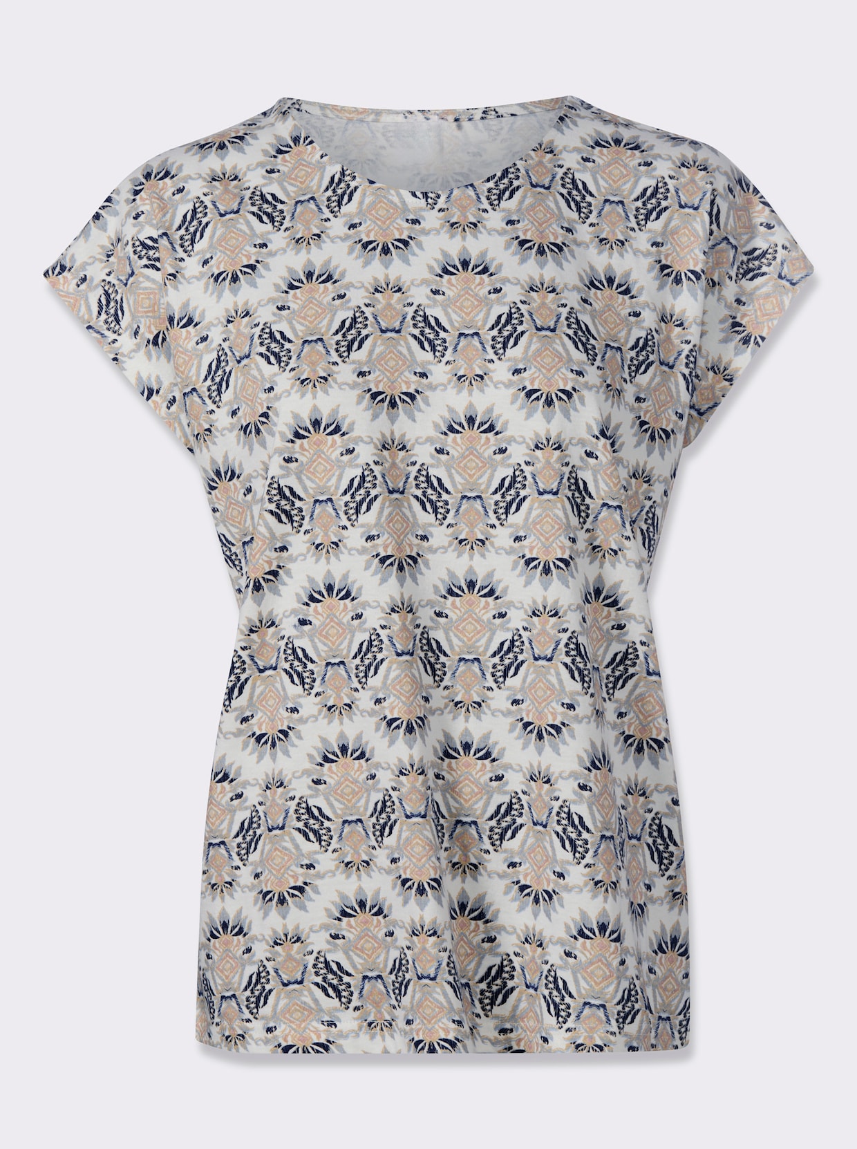 Print-Shirt mit überschnittenen Schultern - ecru-mauve-bedruckt