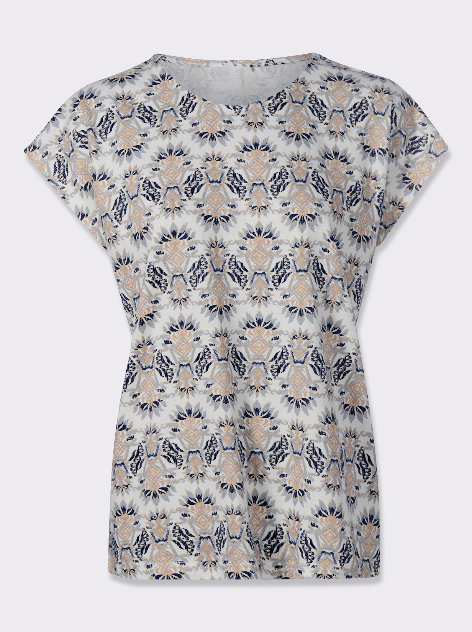 Print-Shirt mit überschnittenen Schultern - ecru-mauve-bedruckt