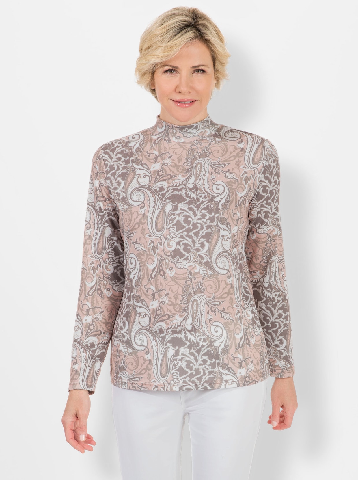 Shirt met opstaande kraag - poudre/taupe bedrukt