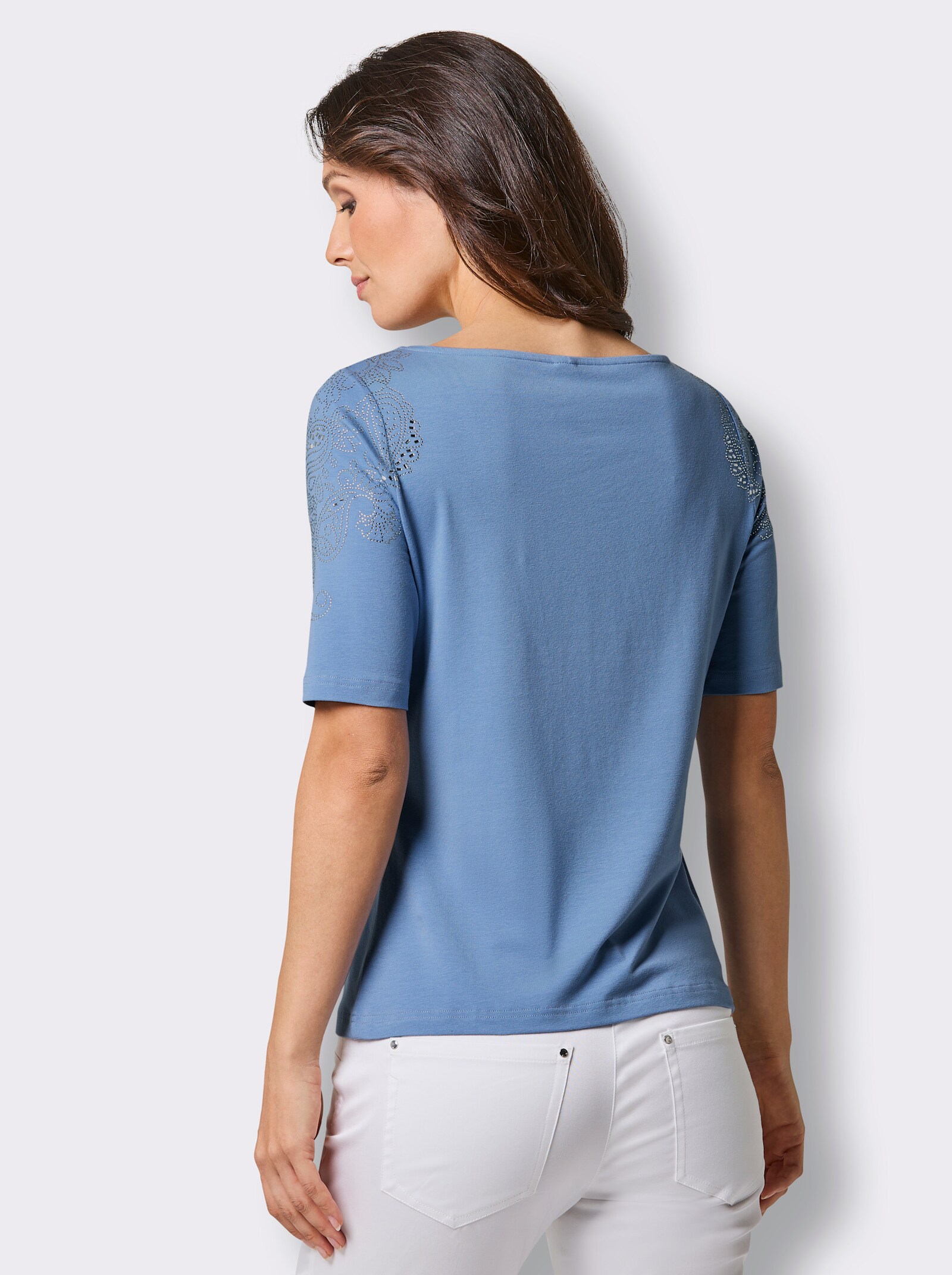 CREATION L PREMIUM Kurzarmshirt in Lyocell-Qualität - himmelblau