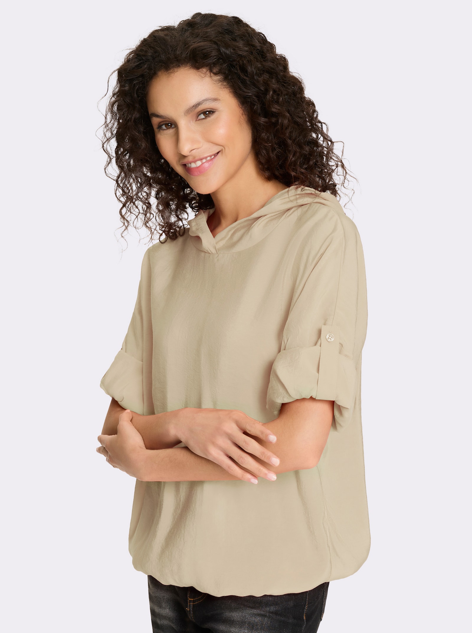 heine Schlupfbluse mit Krempelärmel - sand