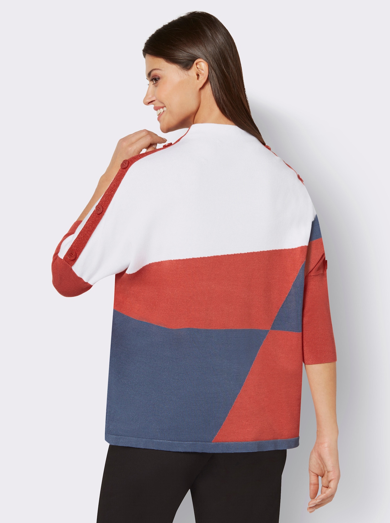 3/4 Arm-Pullover - terra-rauchblau-gemustert