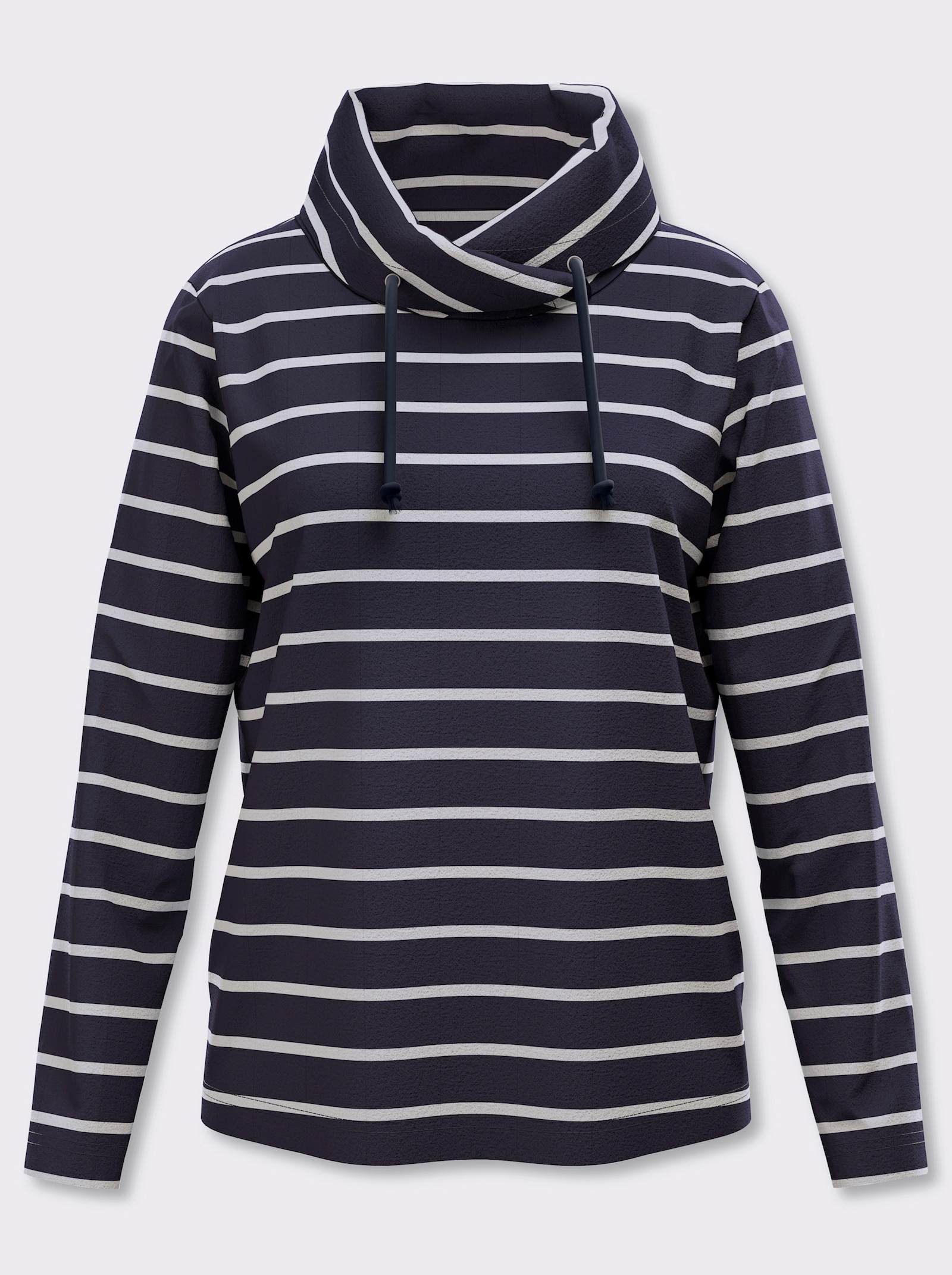 Sweatshirt mit überlappendem Kragen - marine-ecru-geringelt