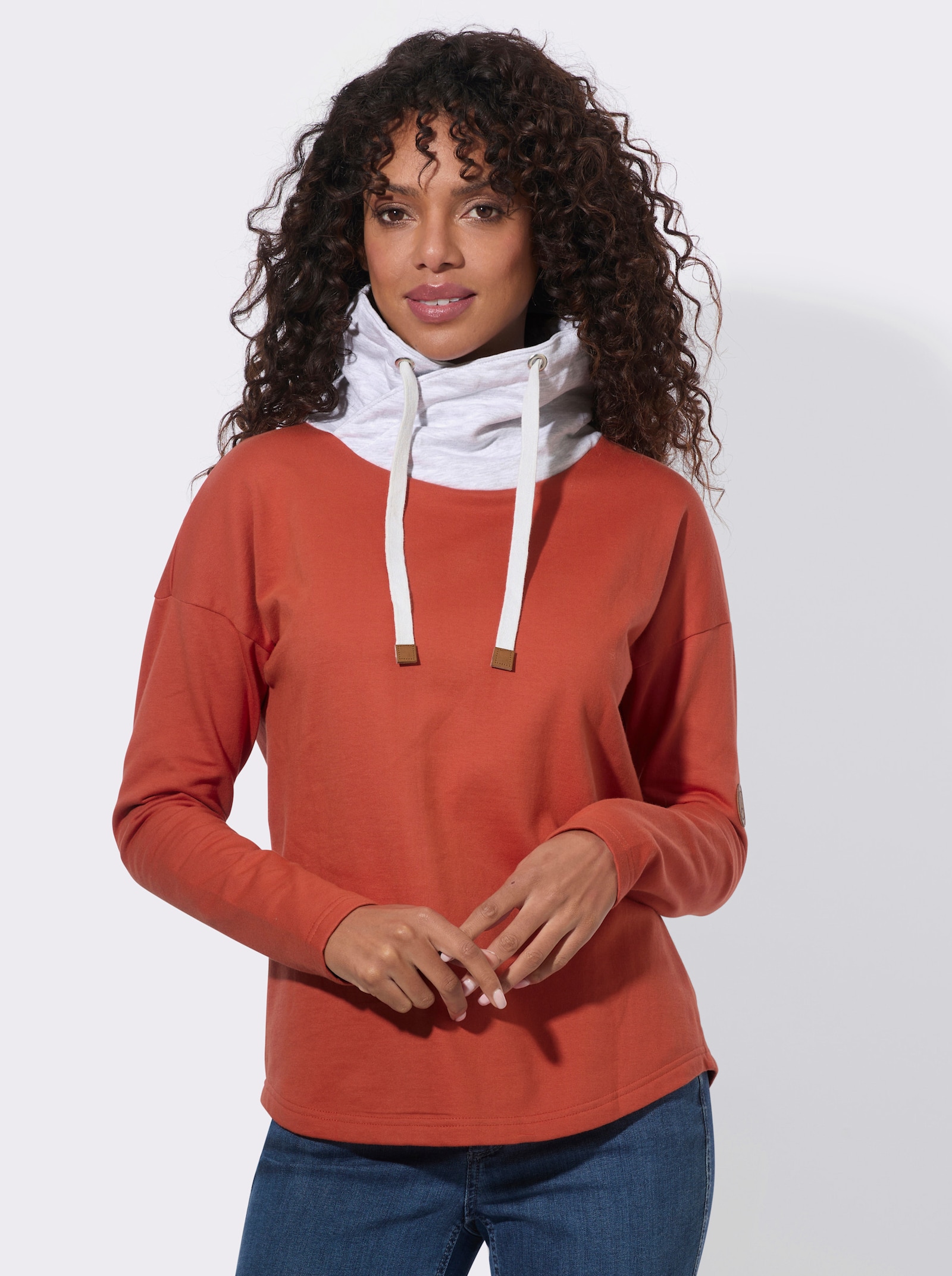  Sweatshirt mit überlappendem Rollkragen - terra-hellgrau