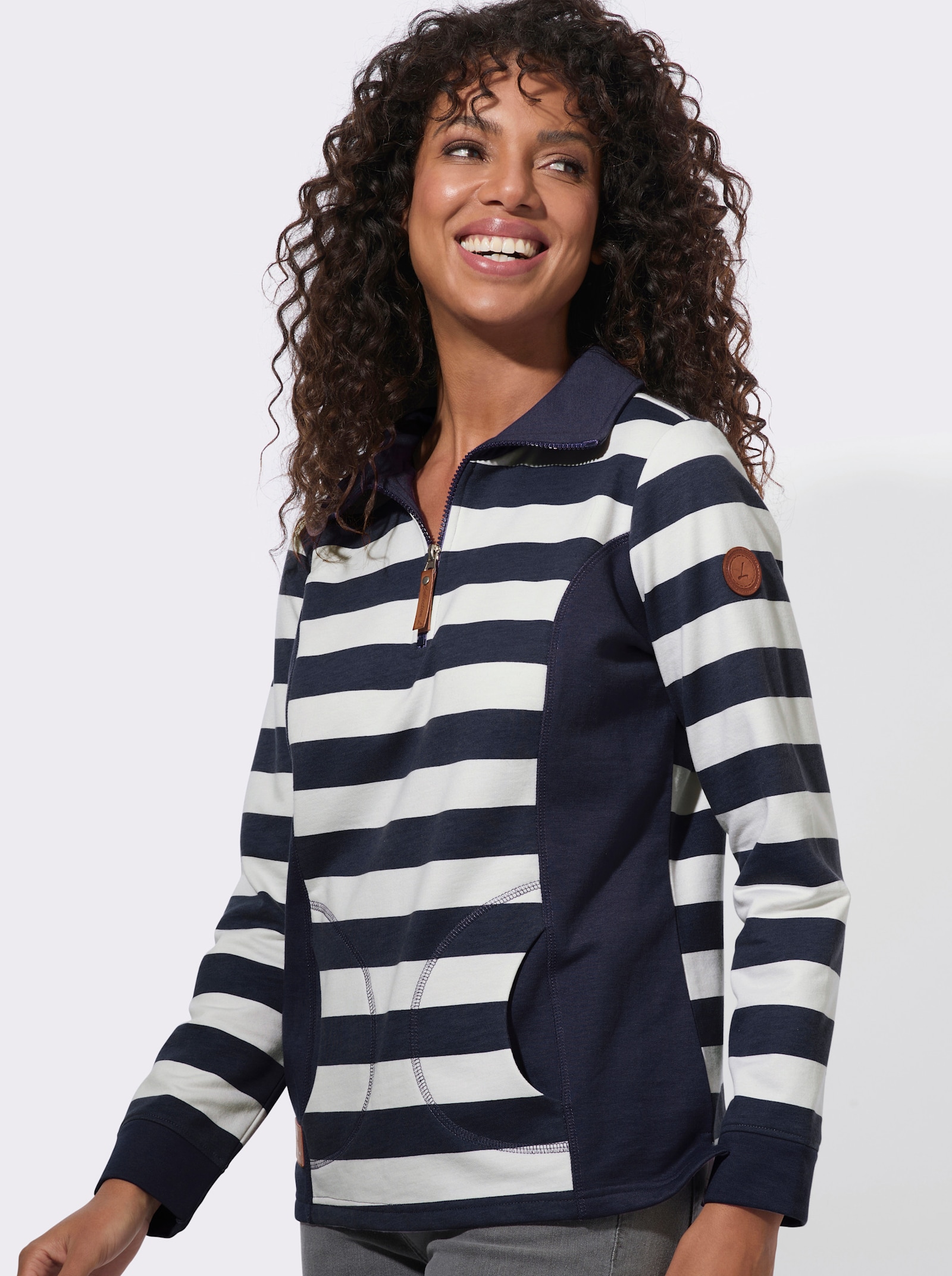 Sweatshirt in weich angerauter Qualität - marine-ecru