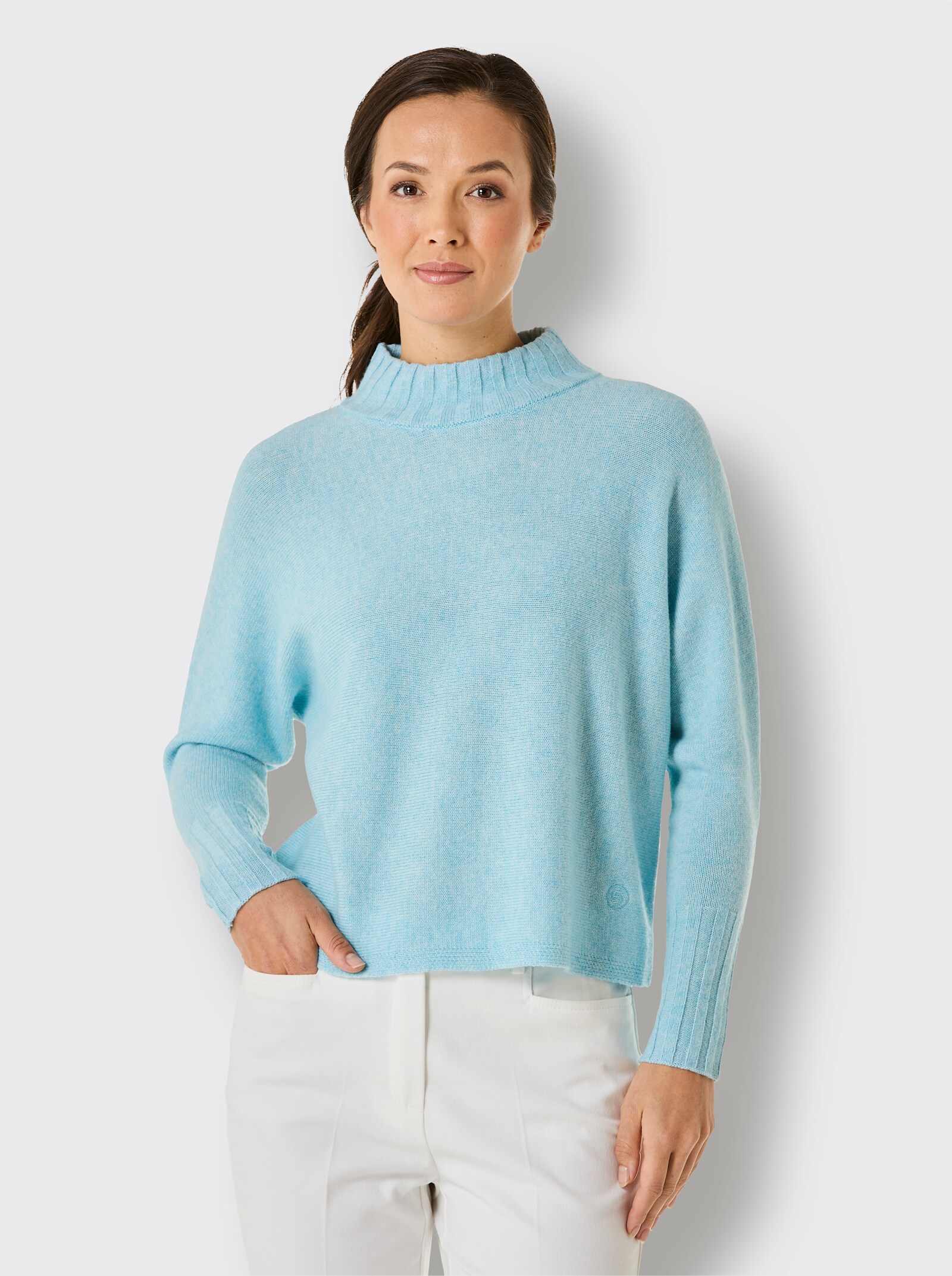 CREATION L PREMIUM Wollpullover mit Kaschmir - aquamarin-meliert