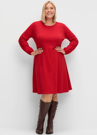 Jerseykleid mit elastischen Bündchen - rot