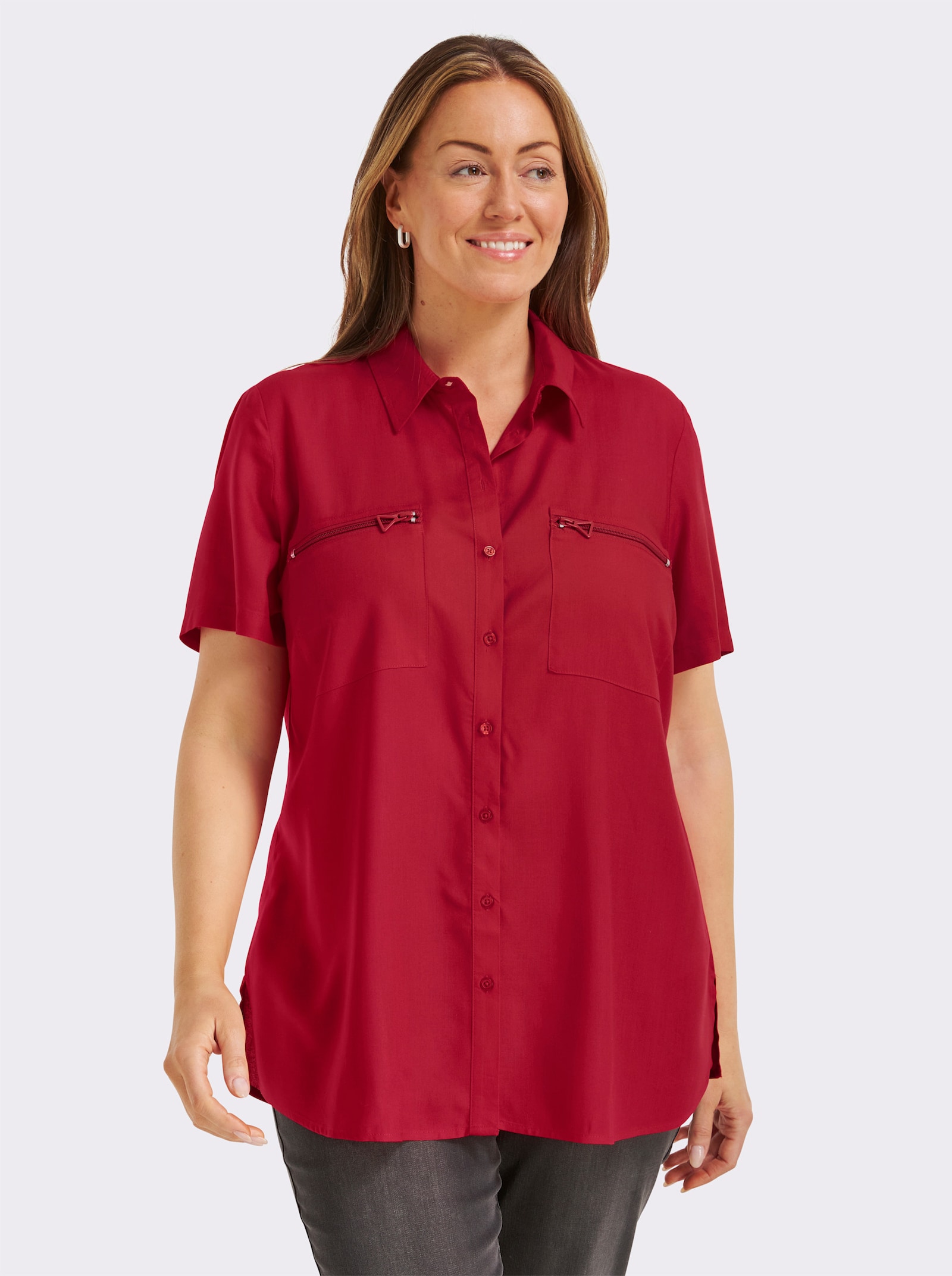 Longbluse mit langen Seitenschlitzen - rot