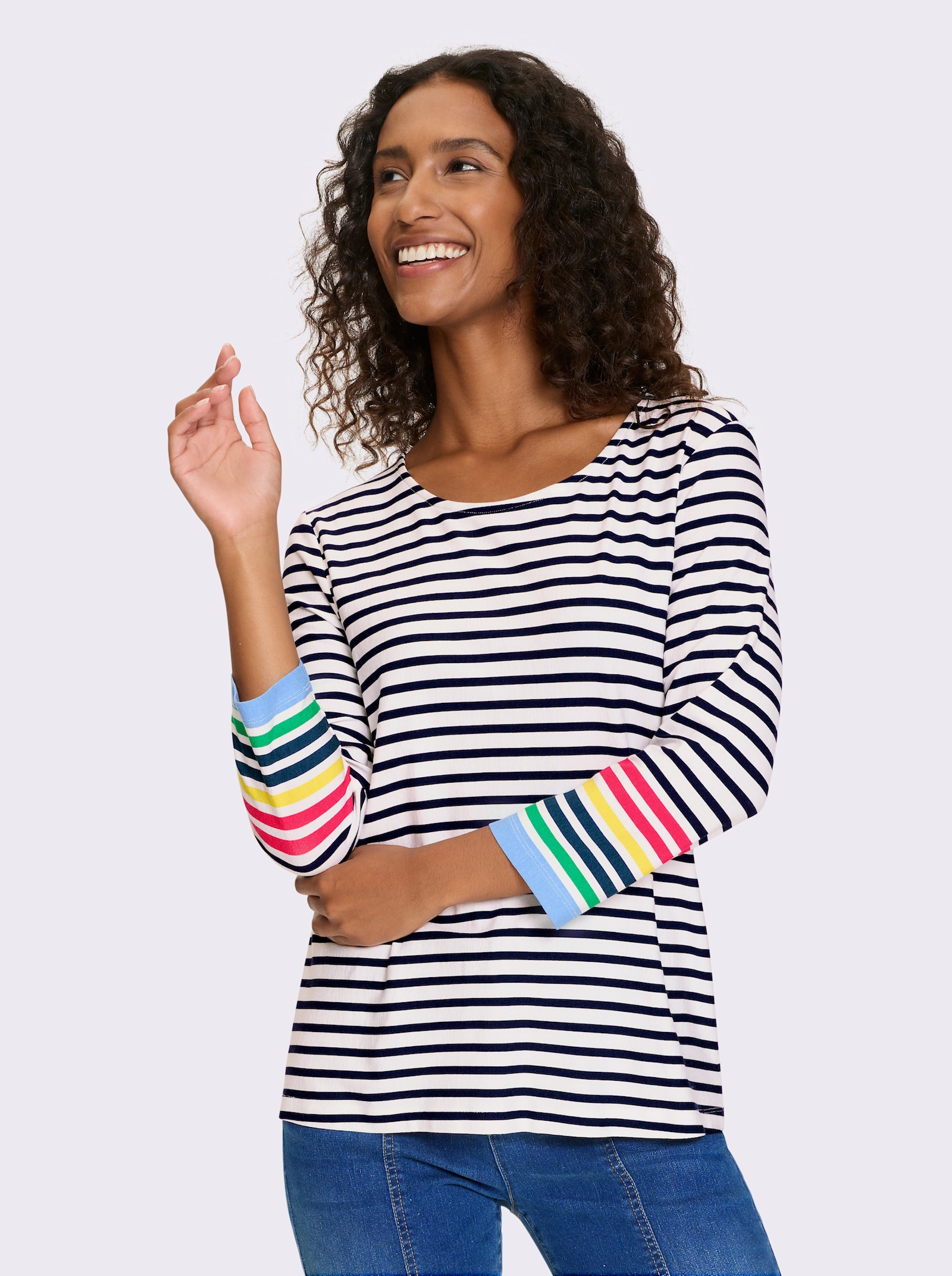 heine Shirt met 3/4-mouwen en streeppatroon - ecru/marine gestreept