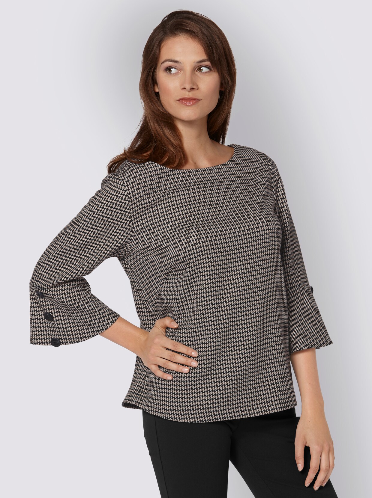 Shirt met 3/4-mouw - zwart/ivoor