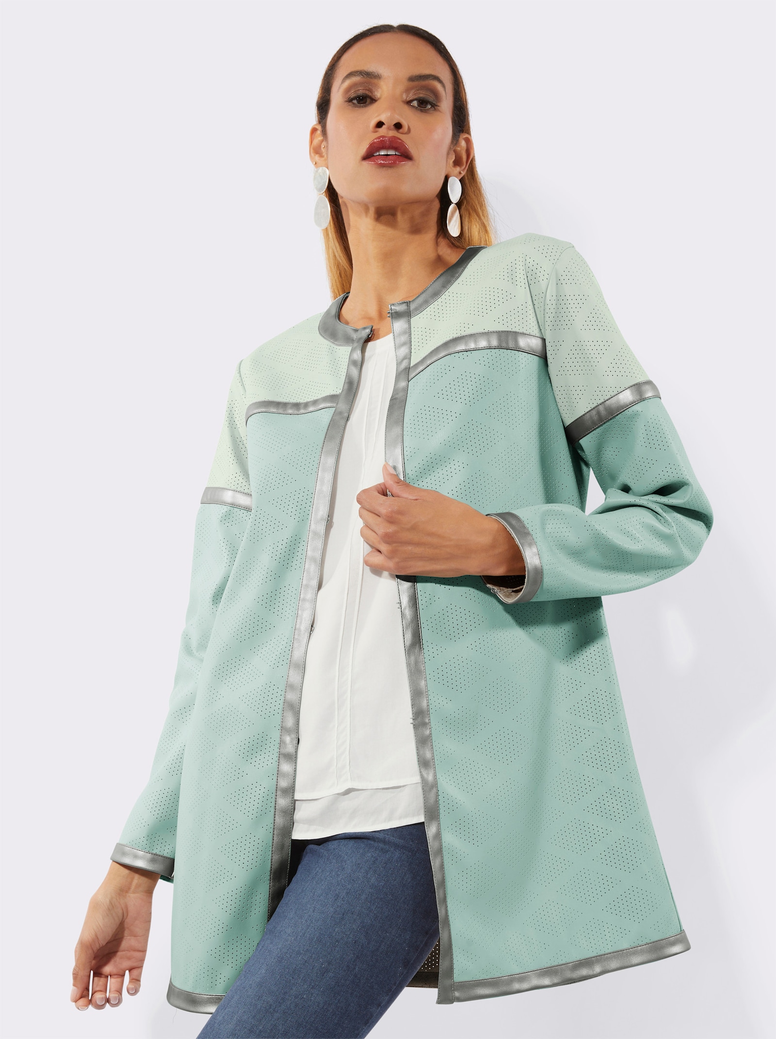 Mainpol Lederimitat-Blazer mit Hakenverschluss - kalkmint-zartmint