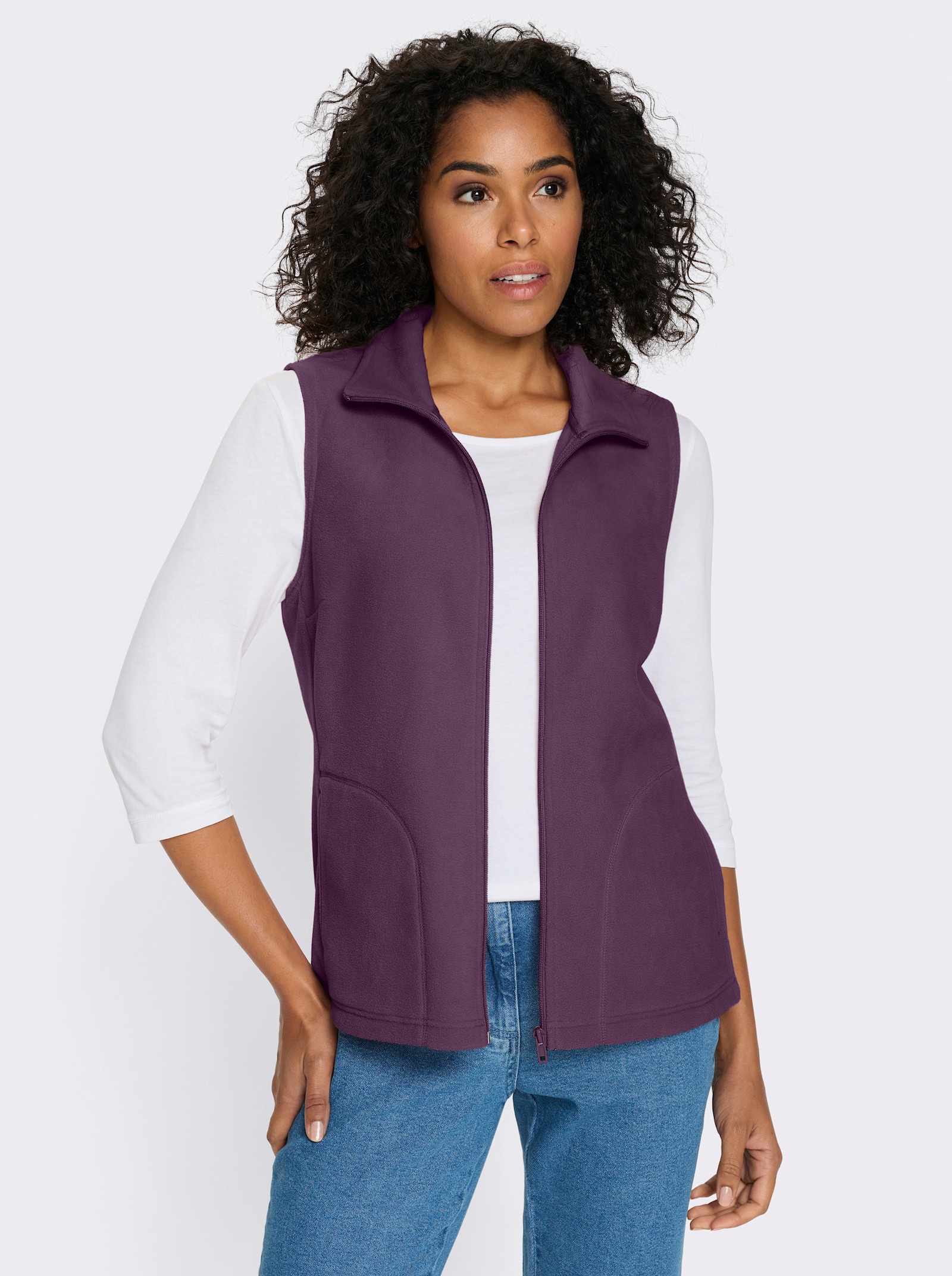 Fleecegilet met opstaande kraag - druif