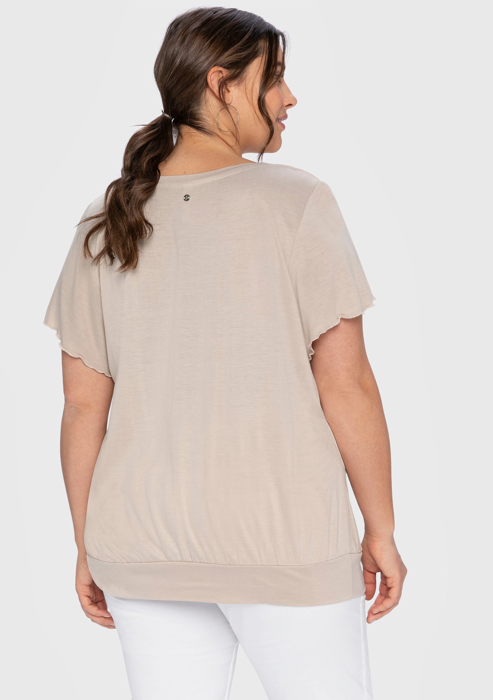 sheego T-shirt met brede band en vleermuismouwen - beige