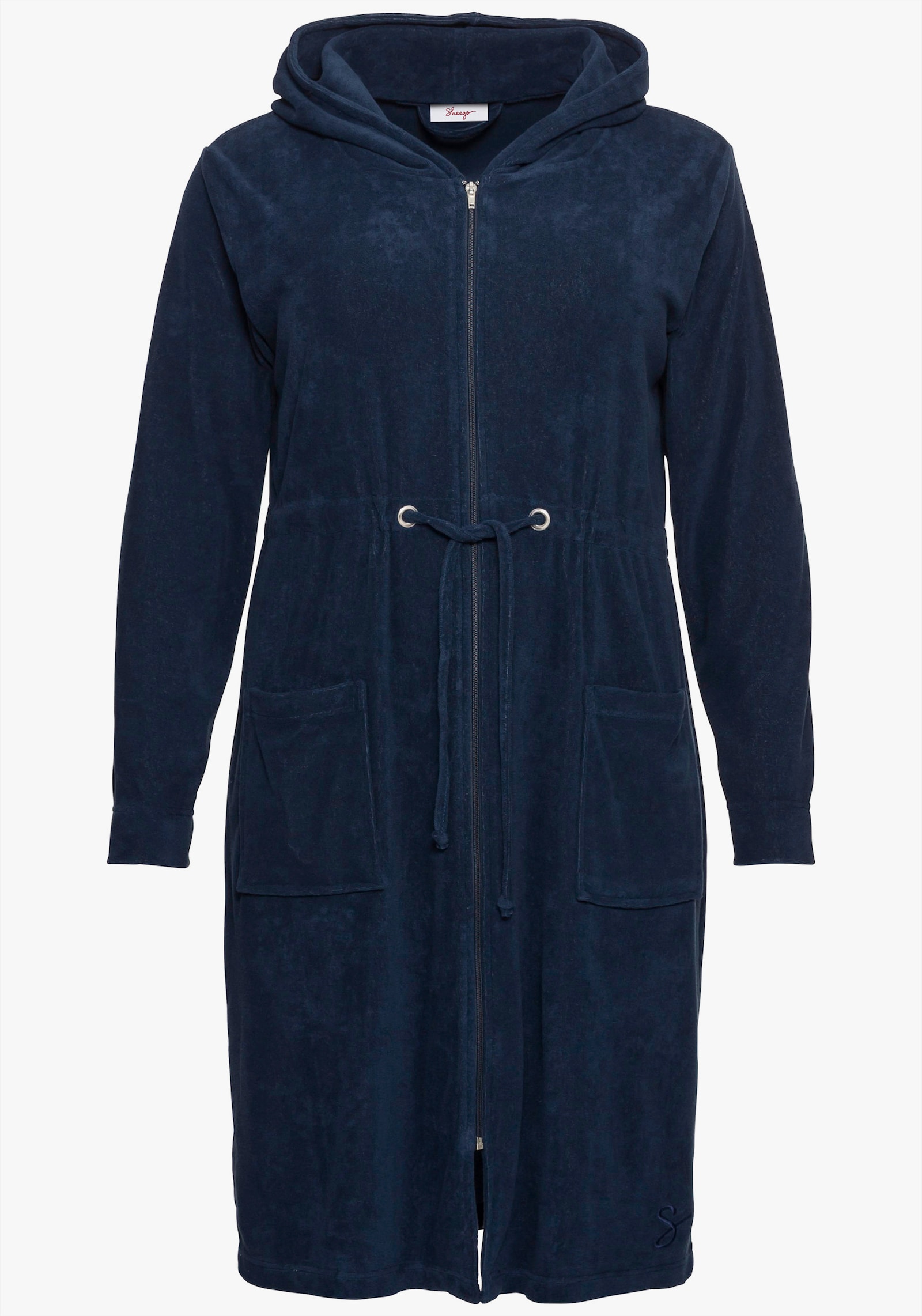 sheego Bademantel mit Kapuze und Reißverschluss - marine