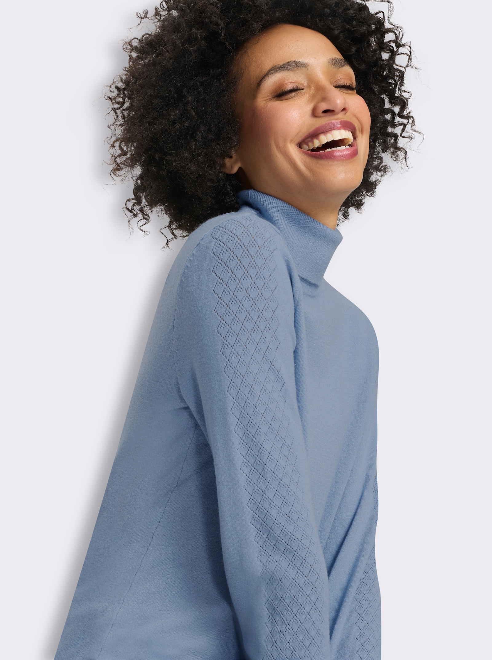 heine Rollkragenpullover mit Ajour-Partien - bleu