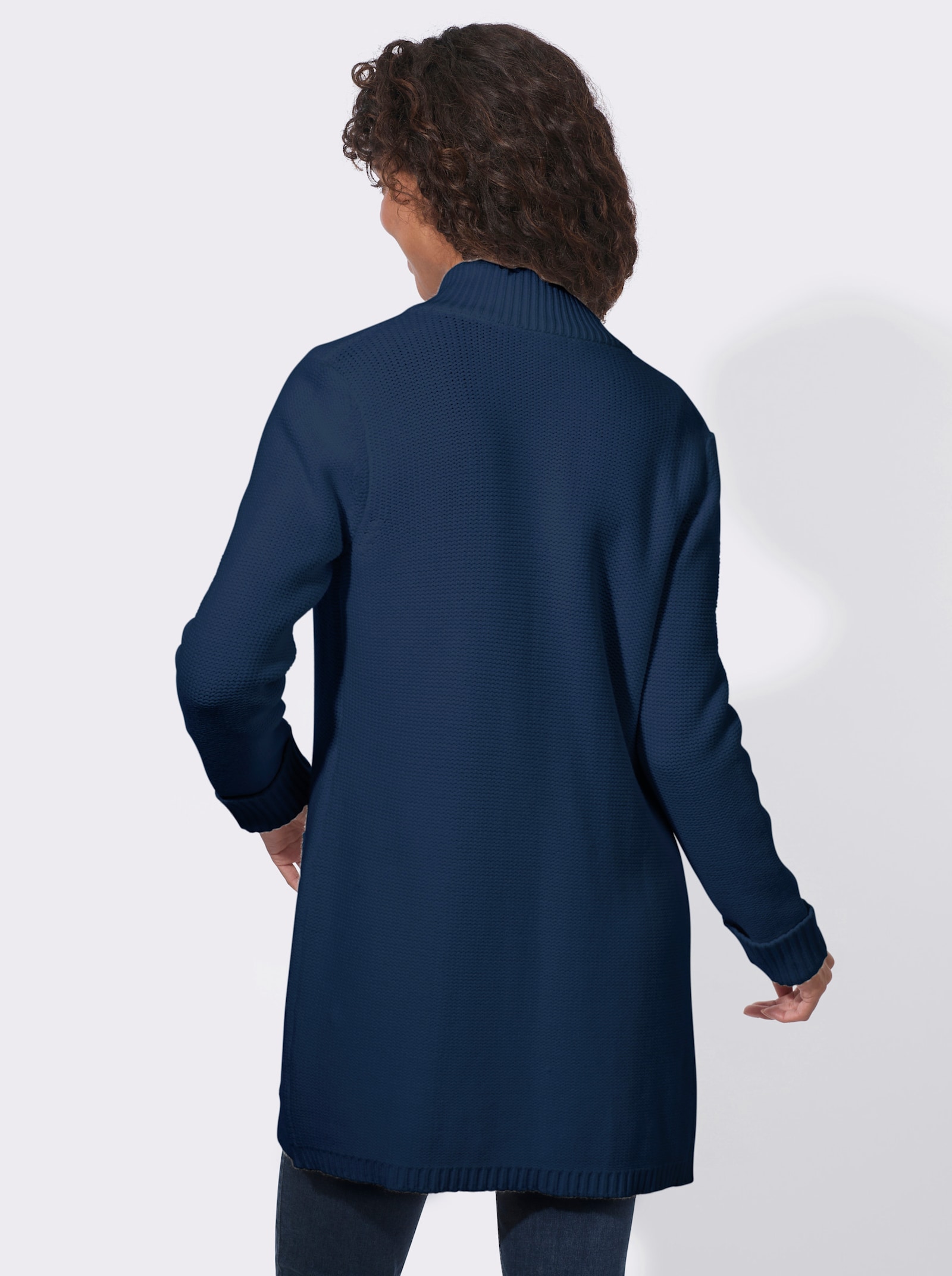 Longstrickjacke im modischen Linksstrick - dunkelblau