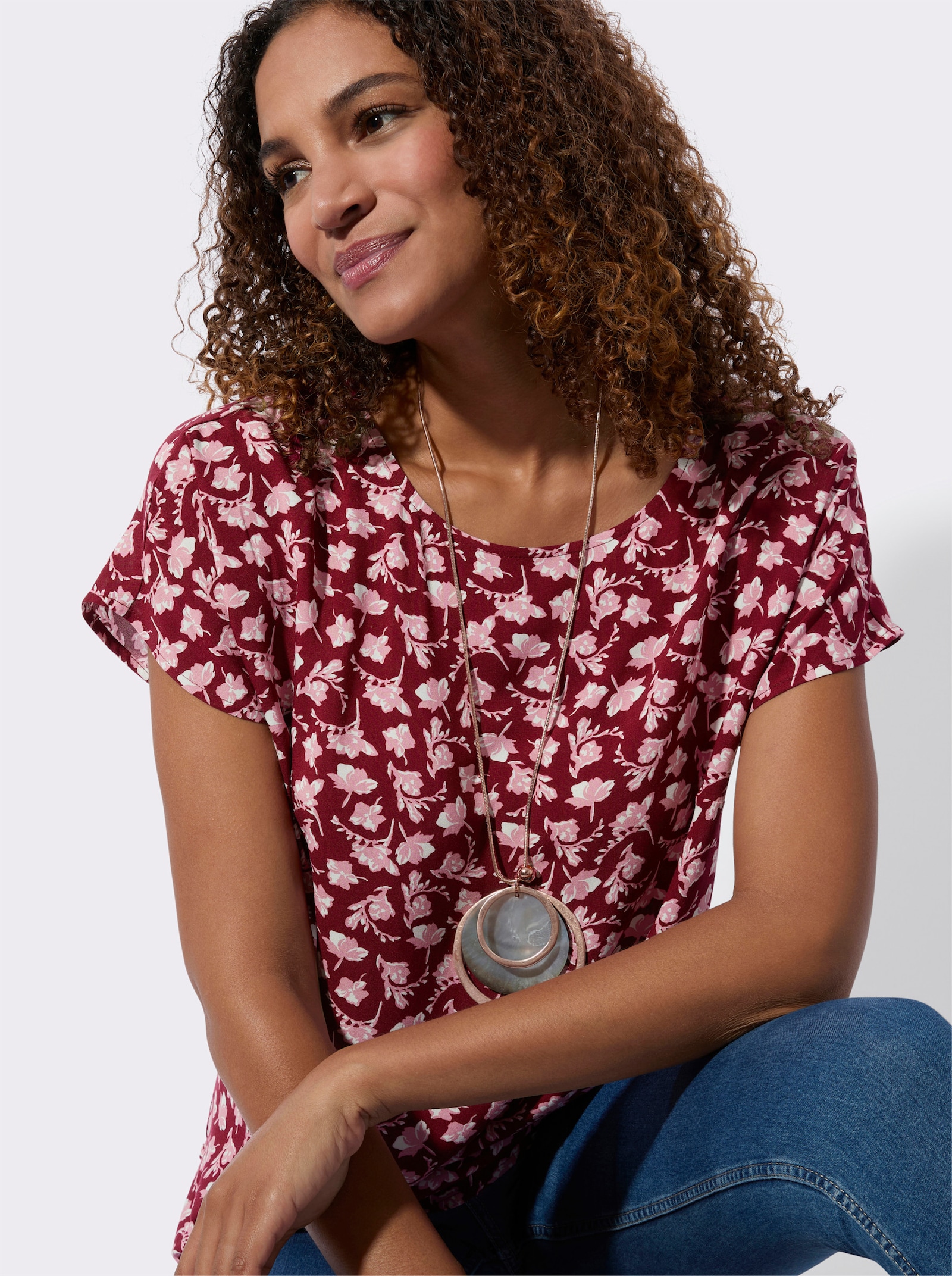 Blouseshirt met bloemdessin - bordeaux/wit bedrukt