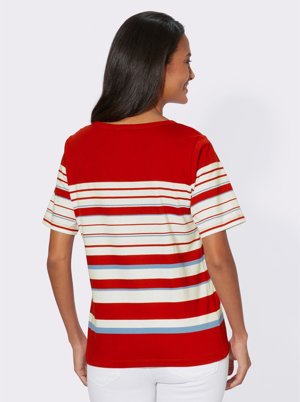 Shirt met korte mouwen - rood/ecru gestreept