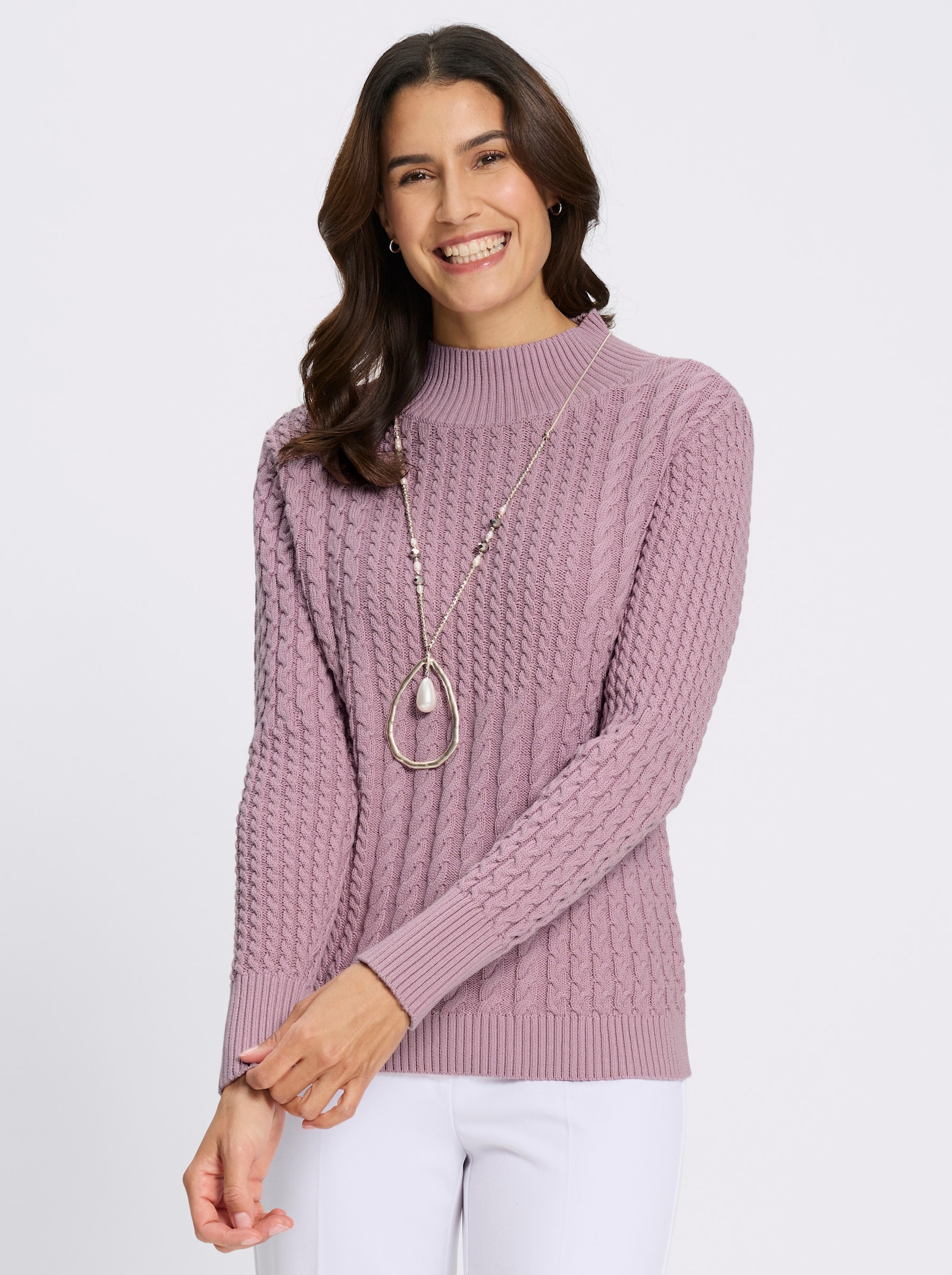Pullover met opstaande kraag in patchworklook - mauve