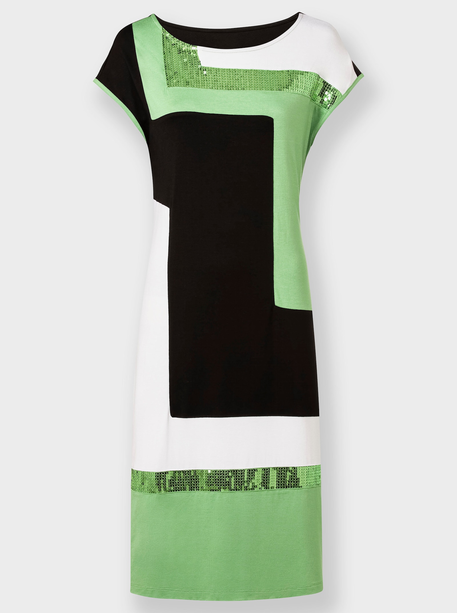 Jerseykleid mit Pailletten-Verzierung - schwarz-apfel-gemustert