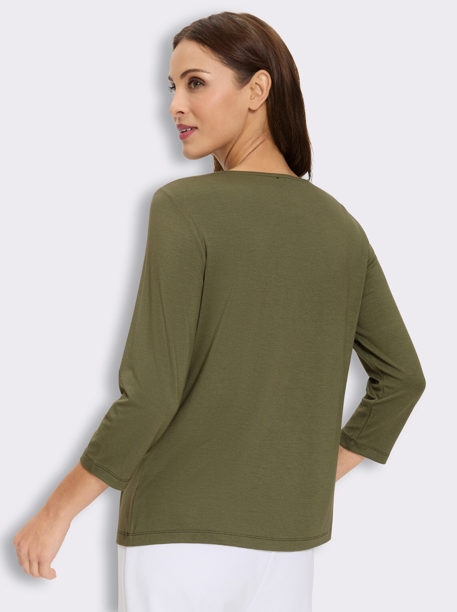 3/4-Arm-Shirt mit Spitze am Ausschnitt - oliv