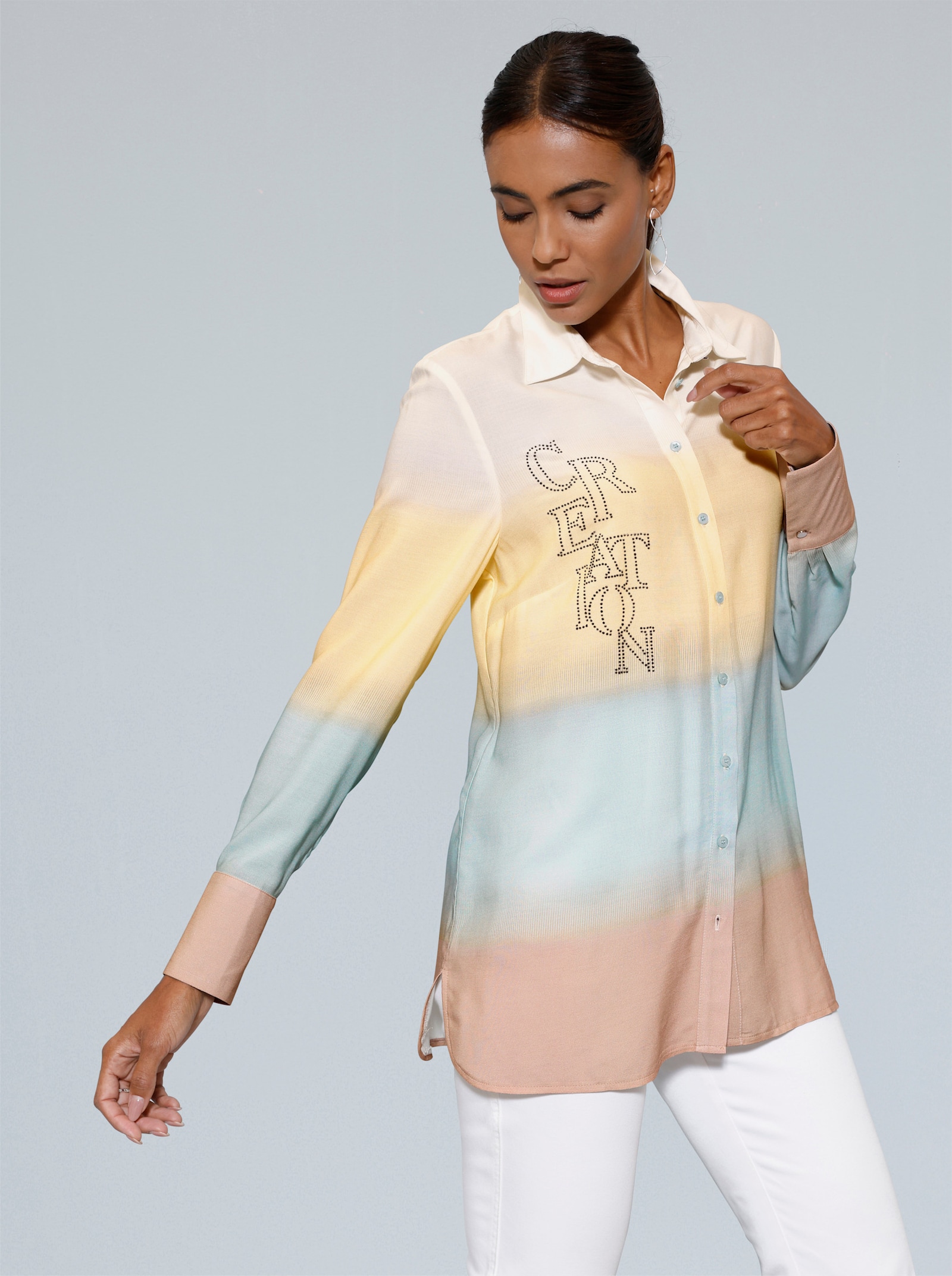 Longbluse - vanille-kalkmint-bedruckt