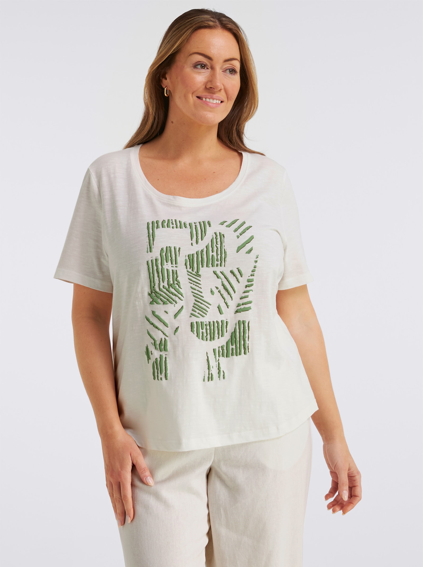 sheego Shirt met ronde hals en abstracte print voor - ecru