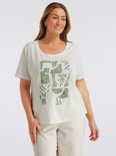 sheego Shirt met ronde hals en abstracte print voor - ecru