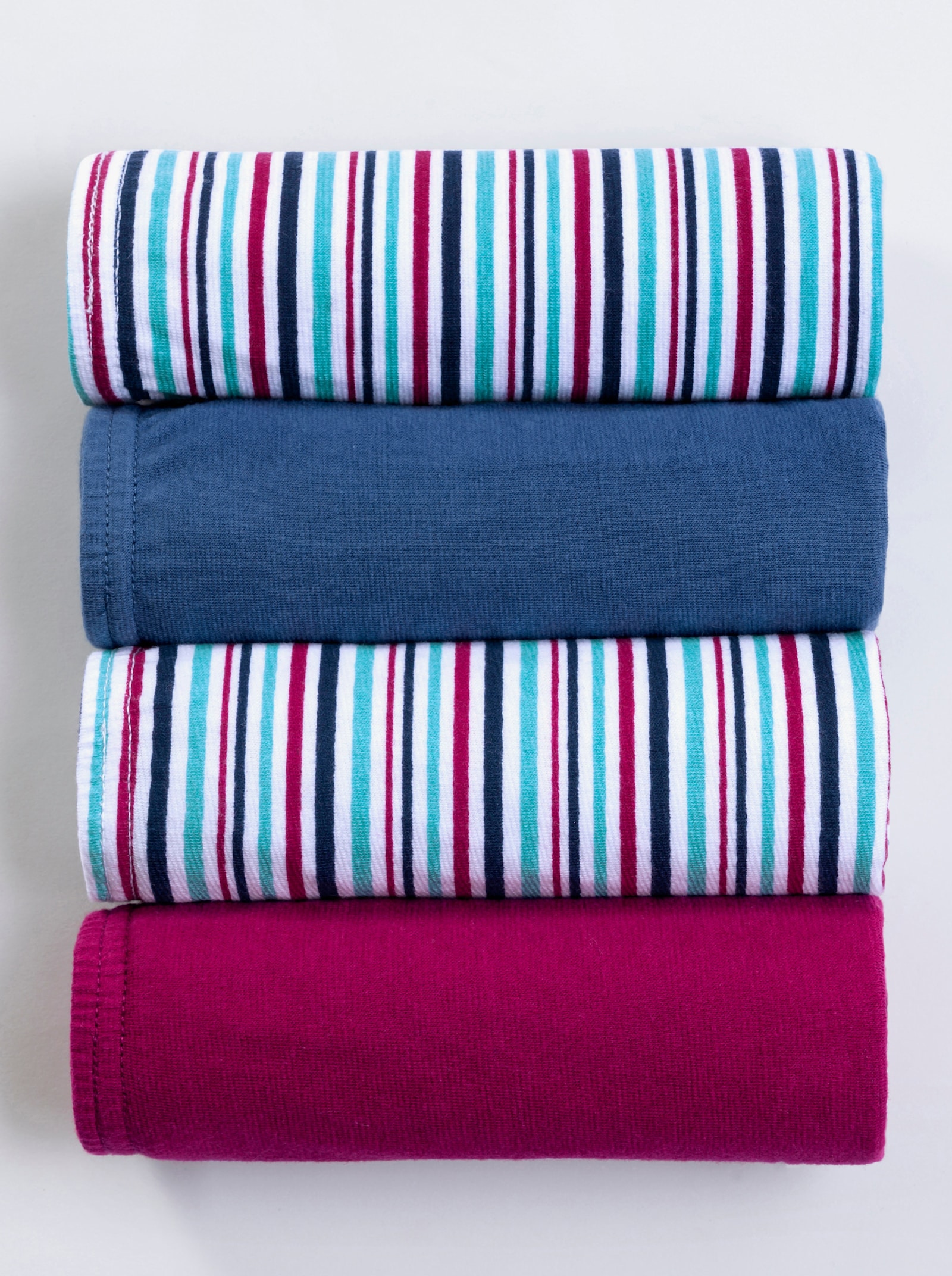 Taillenslip mit elastischen Abschlüssen, 4er-Pack - 2x gestreift, 1x malve, 1x dunkelblau
