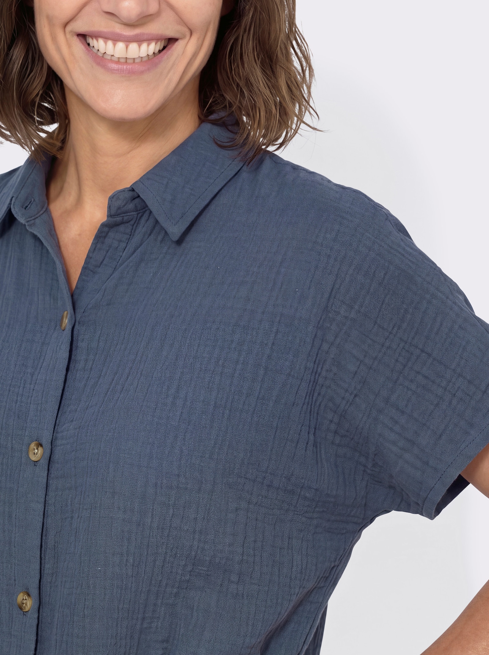 Longbluse mit Knopfleiste - rauchblau