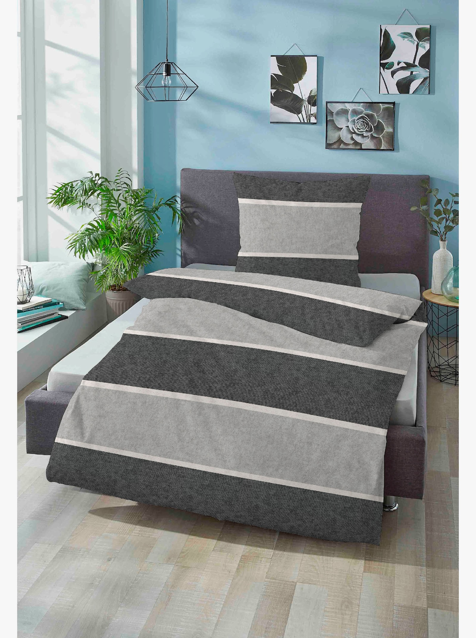 Biberna Bettwäsche - hellgrau-dunkelgrau