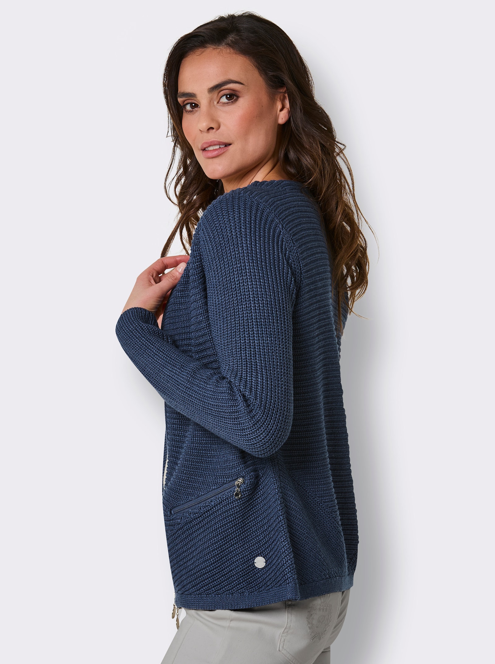 CREATION L PREMIUM Strickjacke mit Lyocell-Anteil - jeansblau-meliert