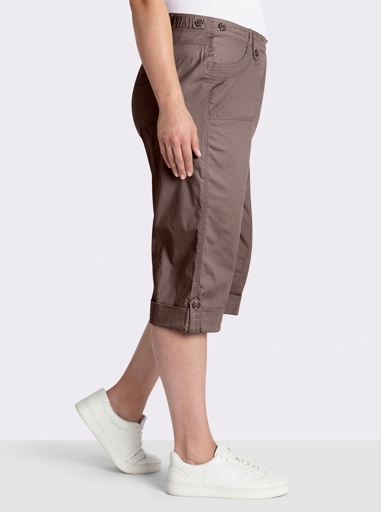 Caprihose mit verstellbarem Bund - dunkeltaupe