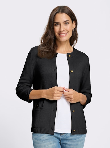 Strickjacke mit goldfarbenen Knöpfen - schwarz
