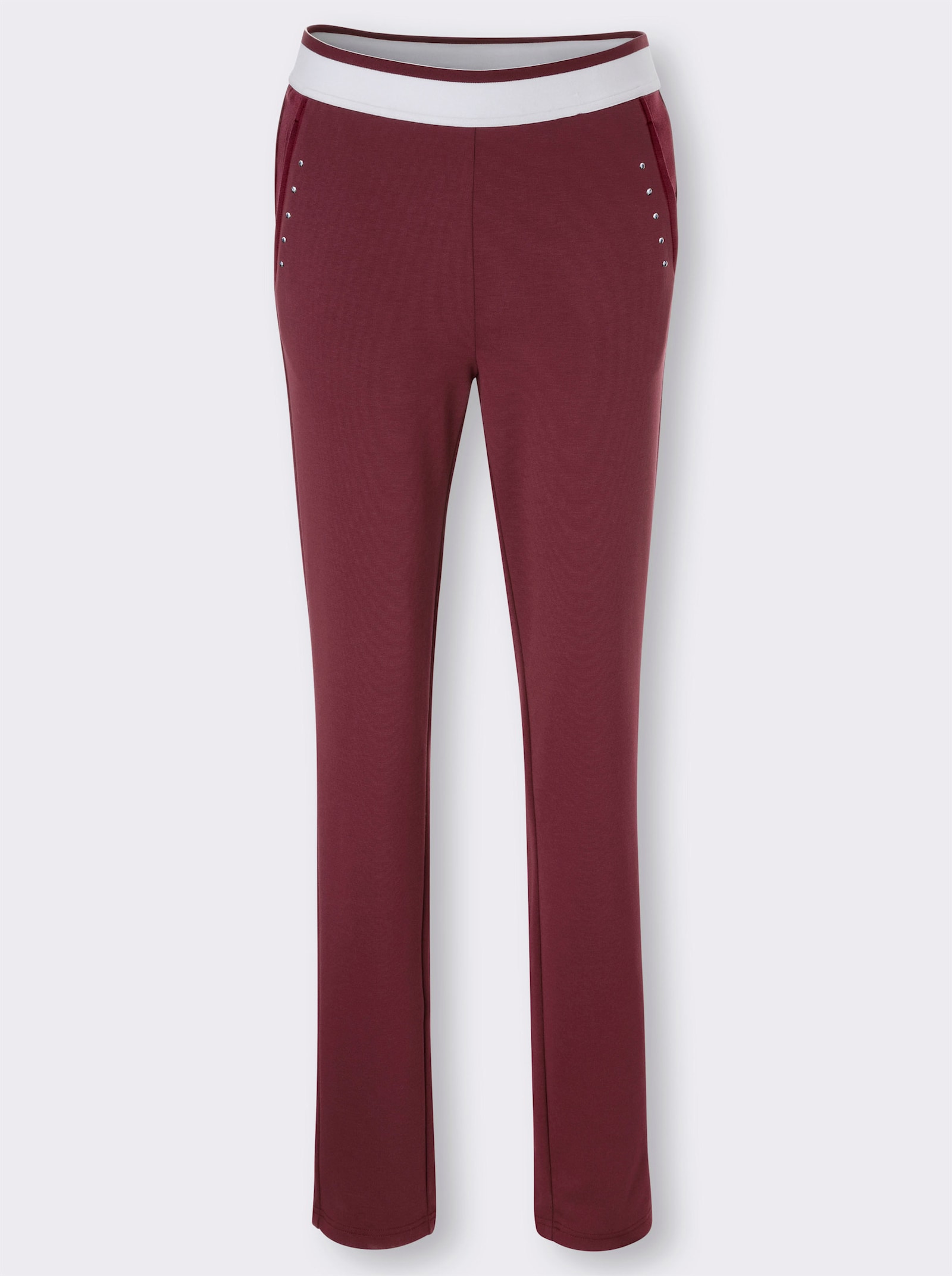 Sweatbroek met gestreepte comfortband rondom - bordeaux