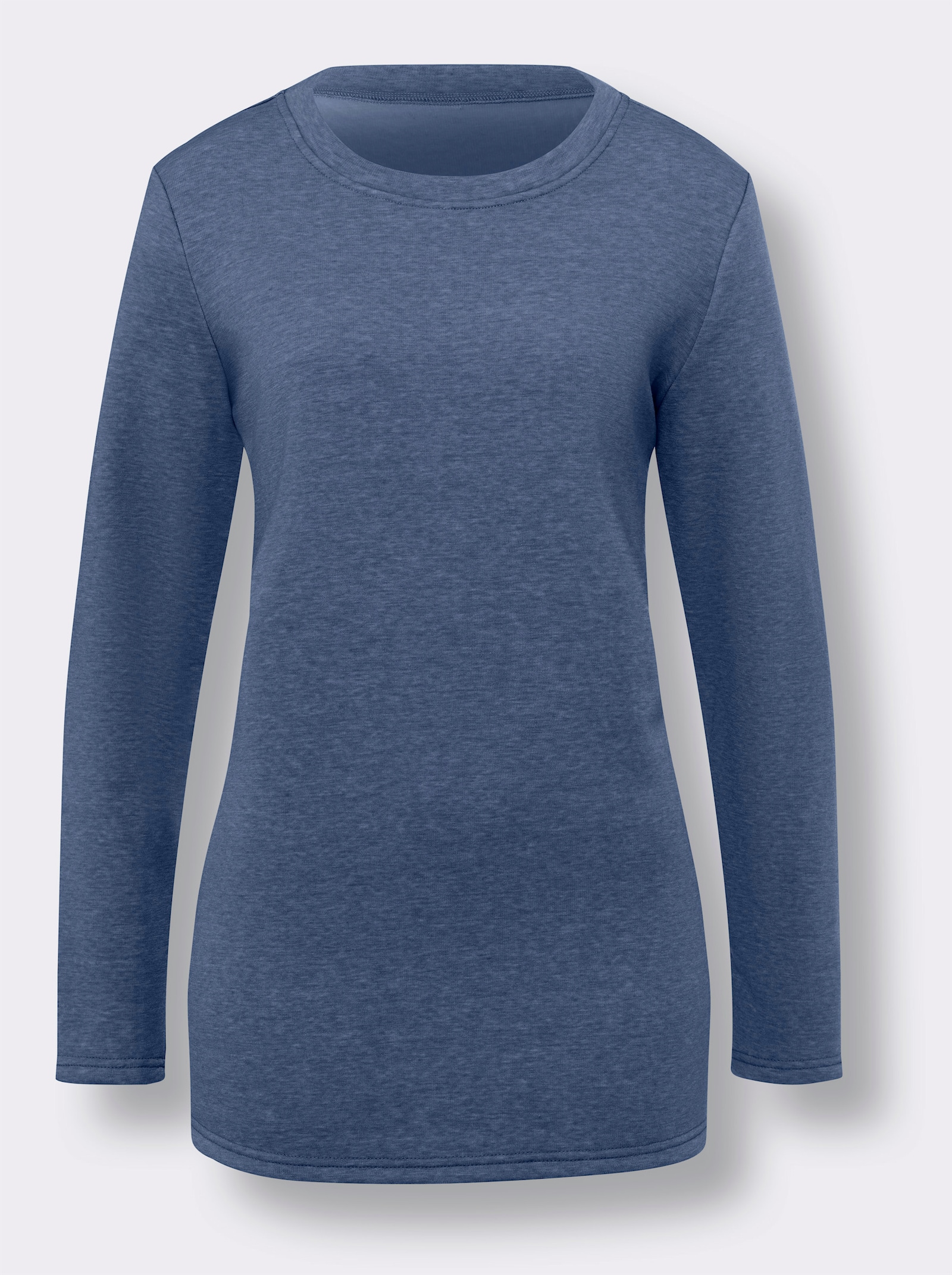 Longshirt mit Teddy-Fleece innen - jeansblau-meliert