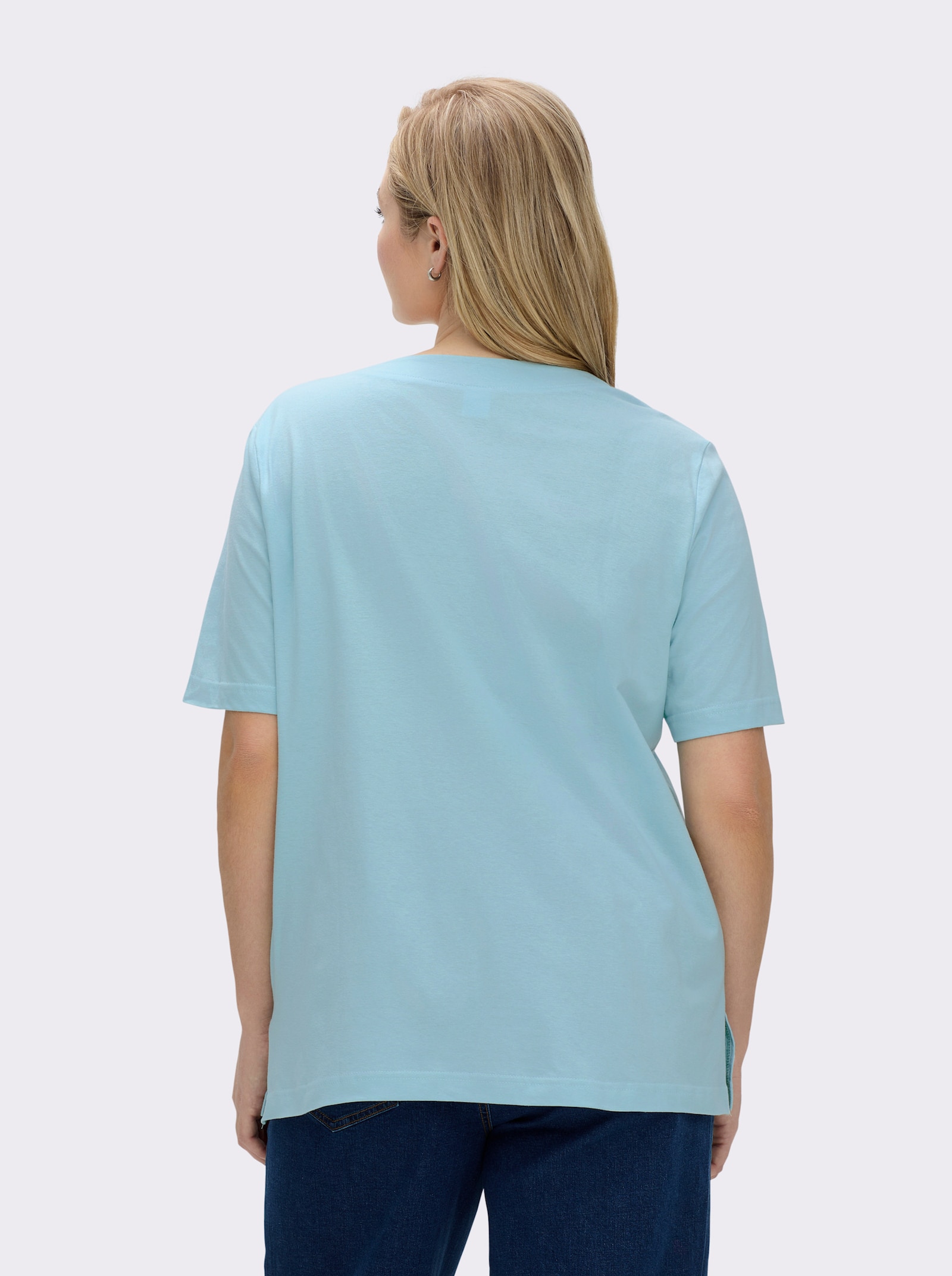 Kurzarmshirt mit Muschel-Druck - hellblau
