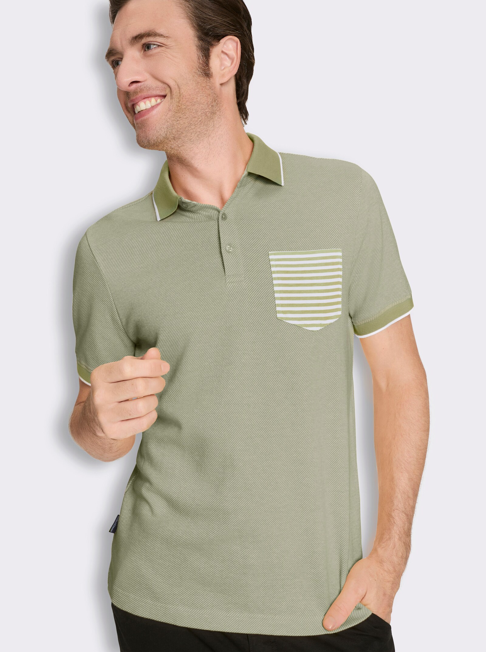 Marco Donati Kurzarmshirt in Jacquard-Qualität, mit Modal - lindgrün-gestreift