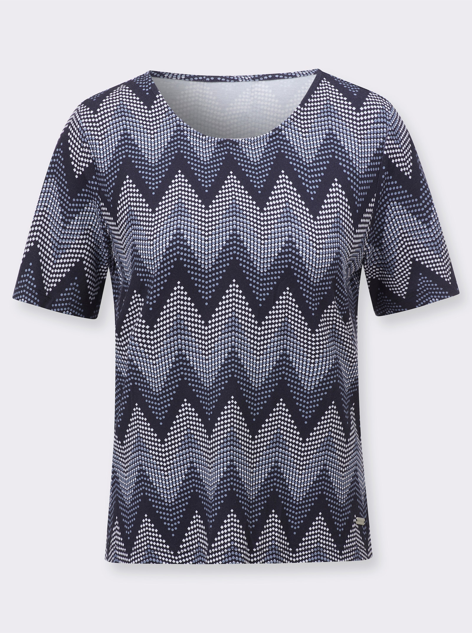 Kurzarmshirt mit hochwertiger Viskose - weiß-marine-bedruckt