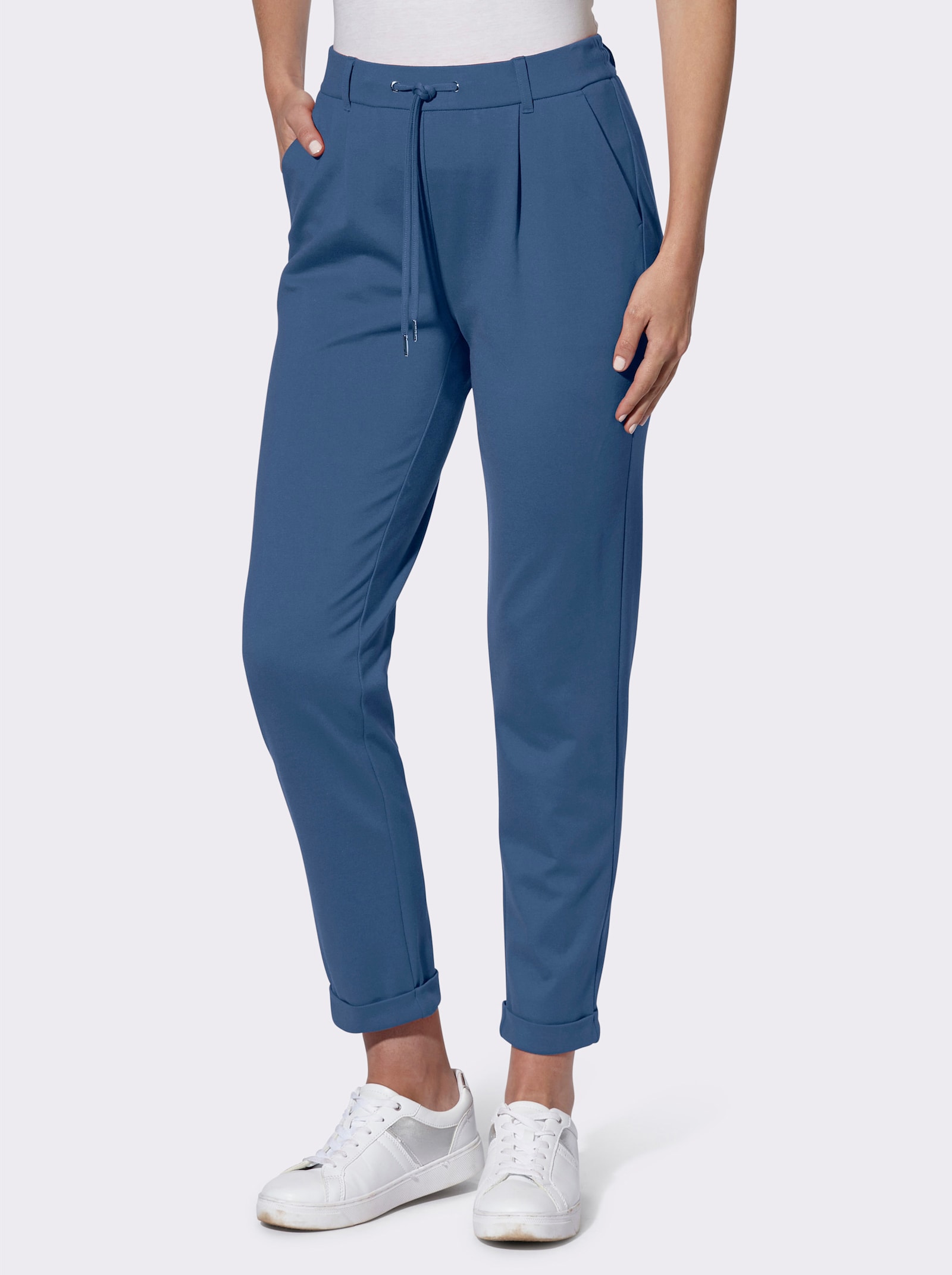 Jogpants van interlock - jeansblauw