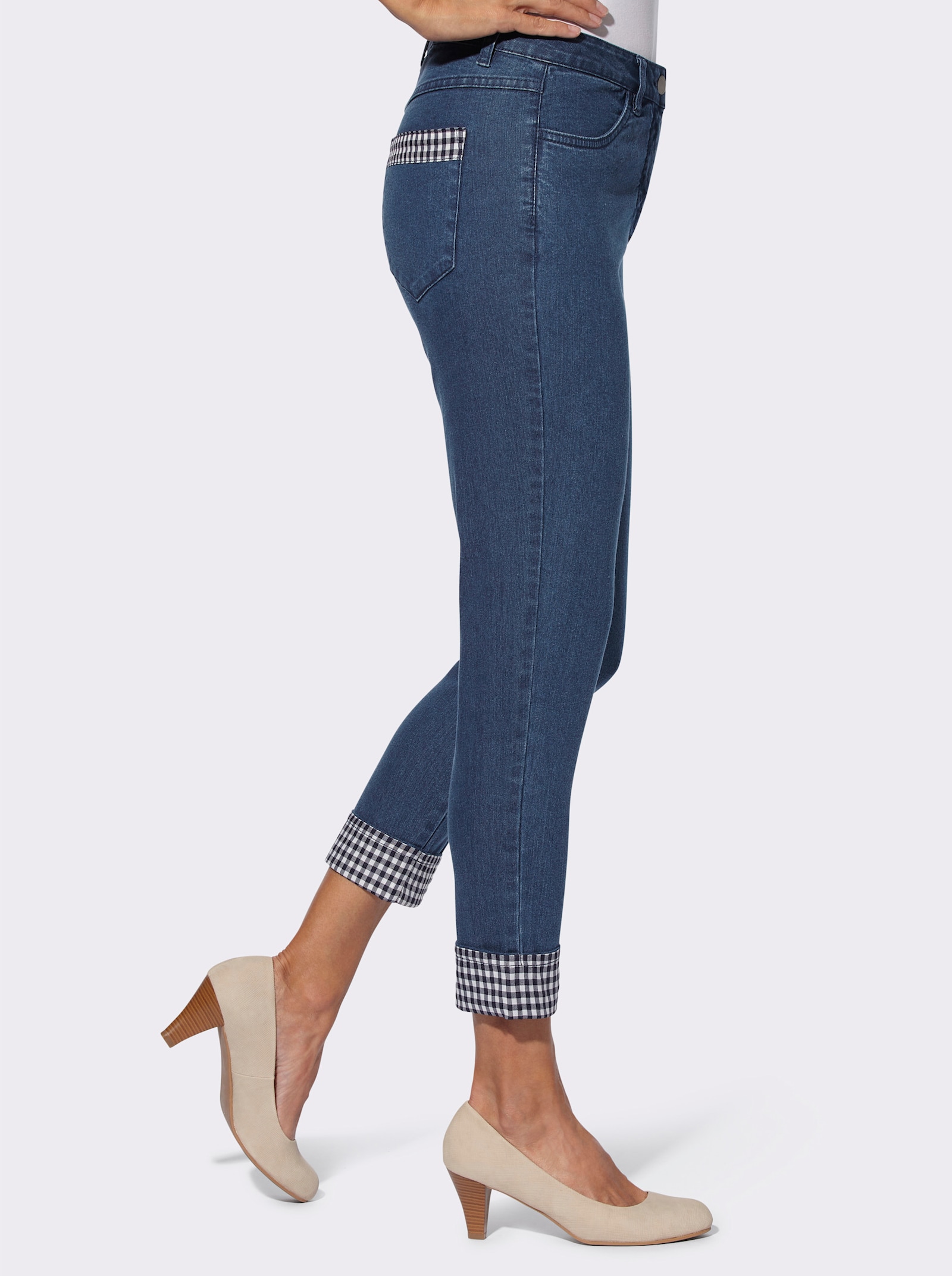 7/8-jeans met ruitdetails - blue-stonewashed