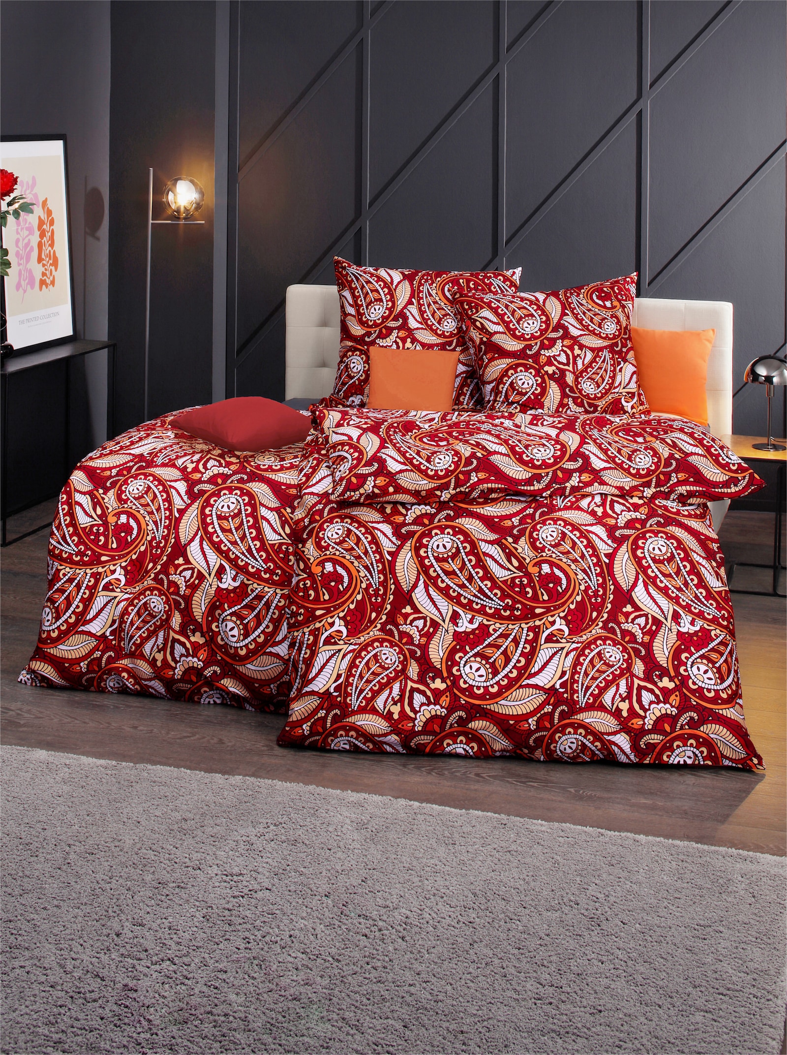 wäschepur Bettwäsche - rot-ecru-bedruckt