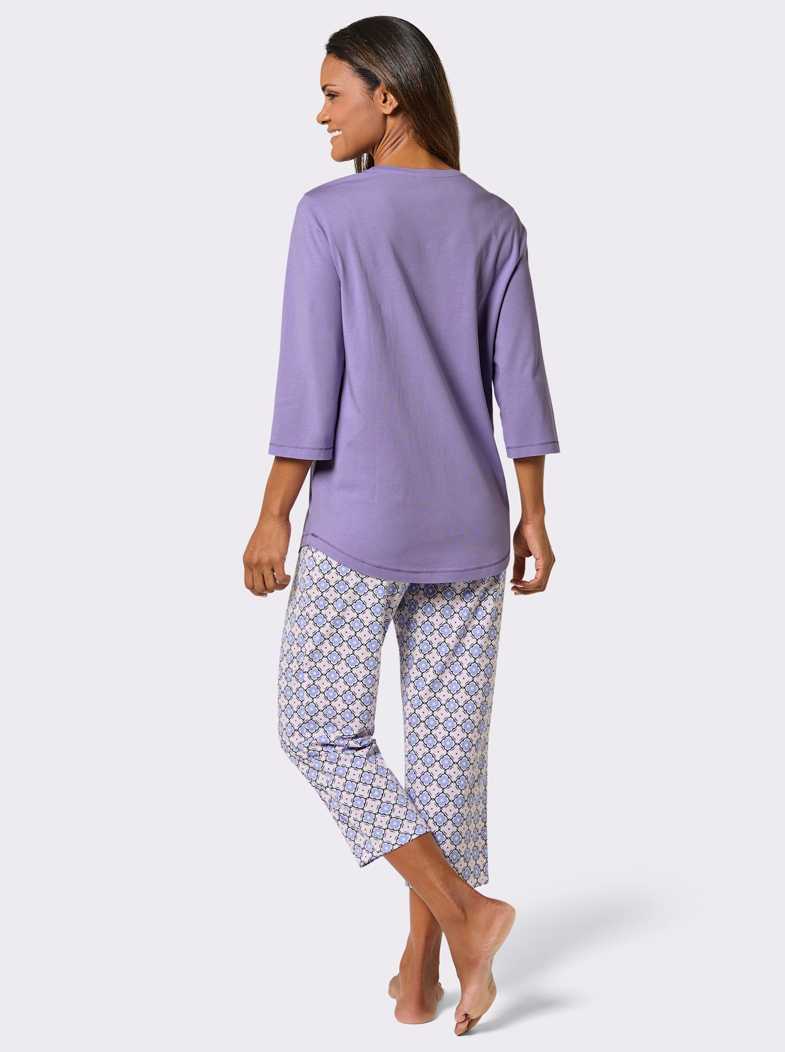 wäschepur Pyjama met hartjesmotief - lavendel/ecru bedrukt