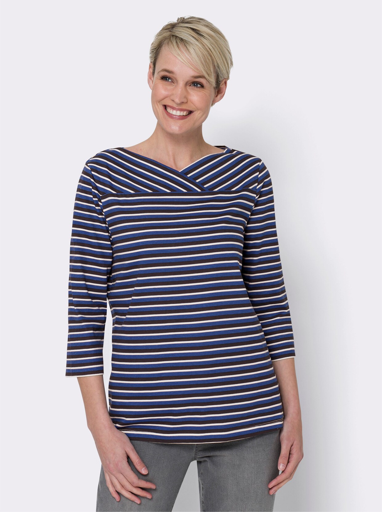 Shirt met 3/4-mouw - marine/koningsblauw gestreept