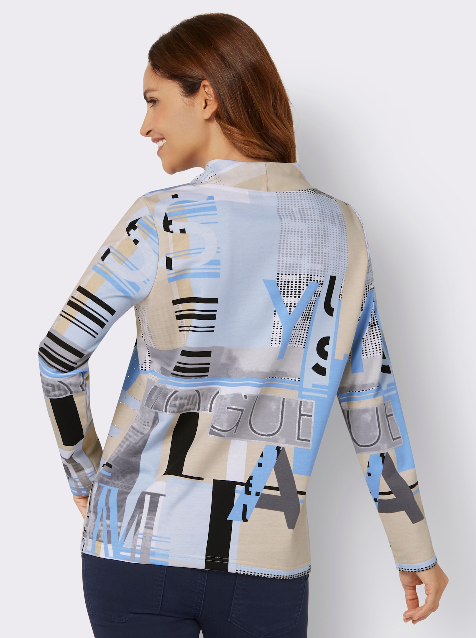 Sweatshirt mit Buchstaben-Print - himmelblau-ecru