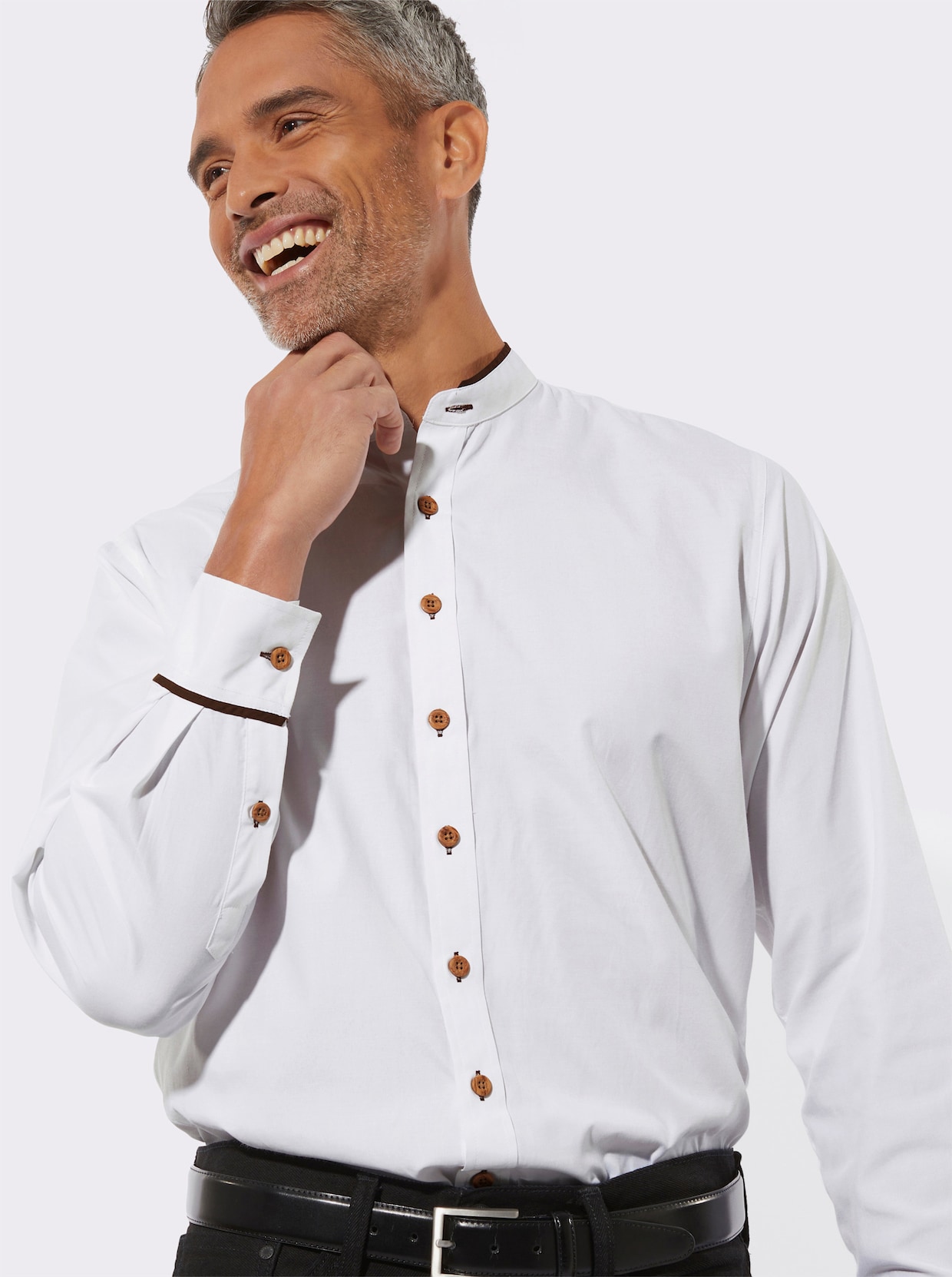 Overhemd met lange mouwen en contrastpaspels - wit