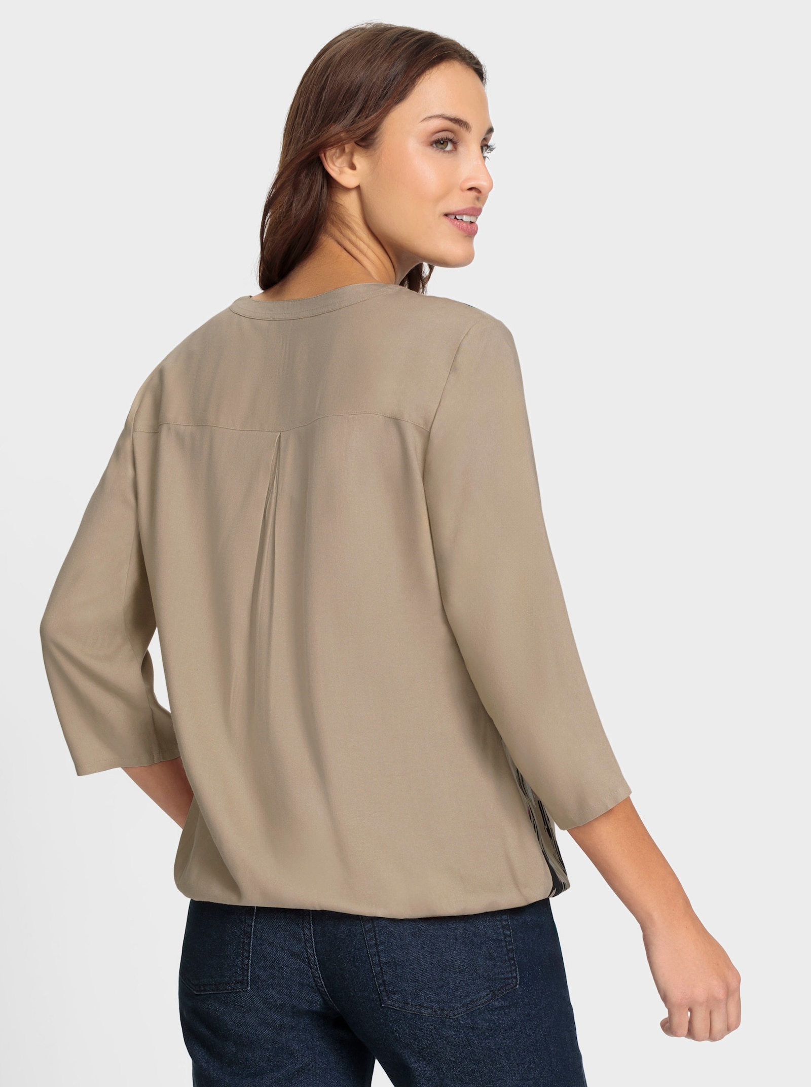 Comfortblouse met print voor - beige/zwart gedessineerd