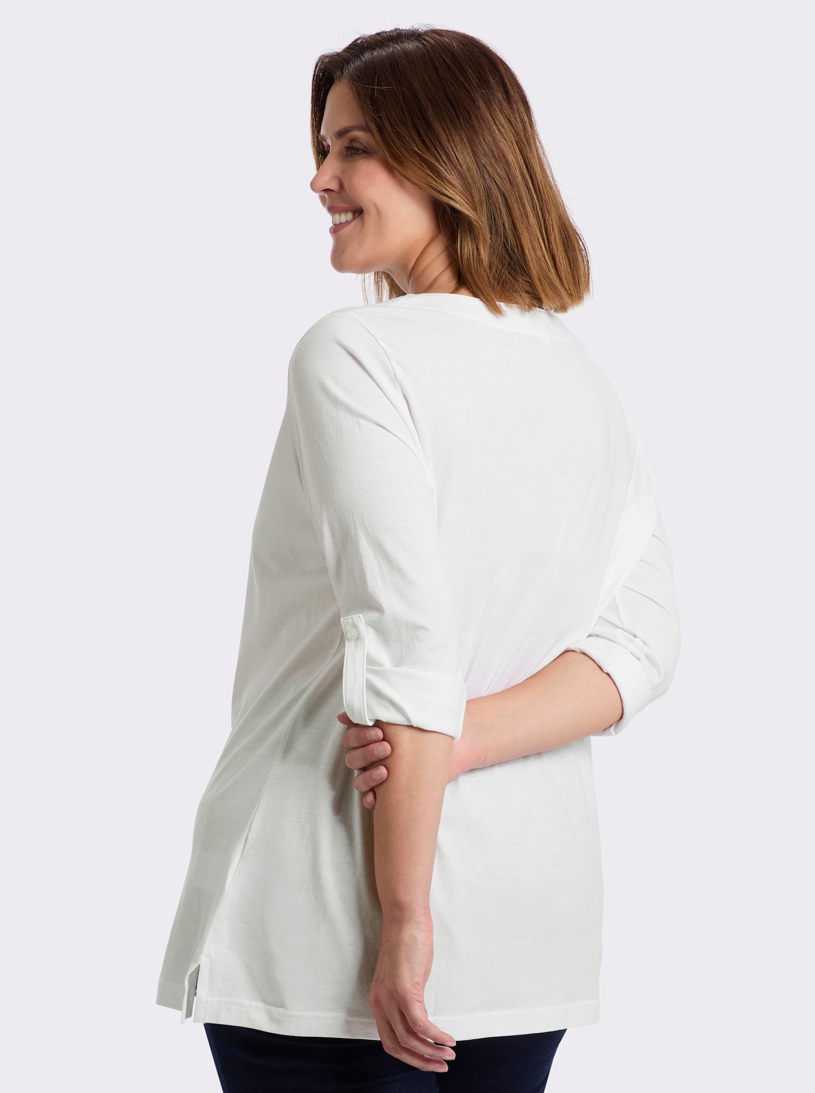 Longshirt mit Ärmeln zum Krempeln - weiß